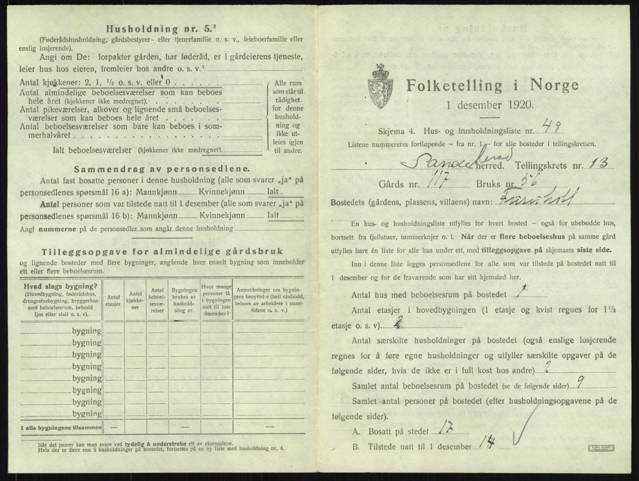 SAKO, Folketelling 1920 for 0724 Sandeherred herred, 1920, s. 2833