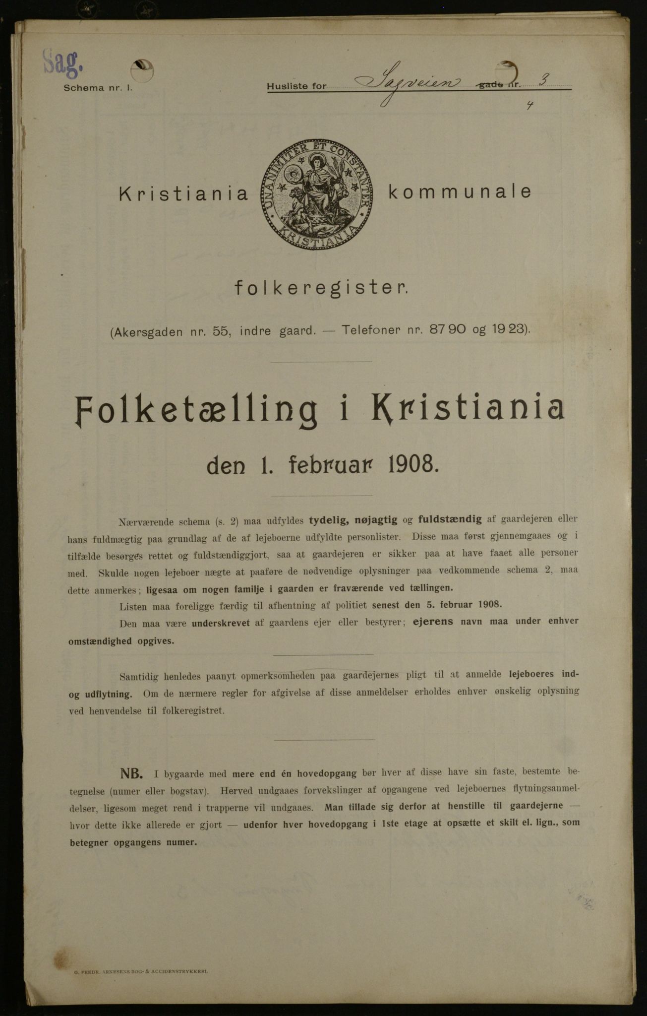 OBA, Kommunal folketelling 1.2.1908 for Kristiania kjøpstad, 1908, s. 77883