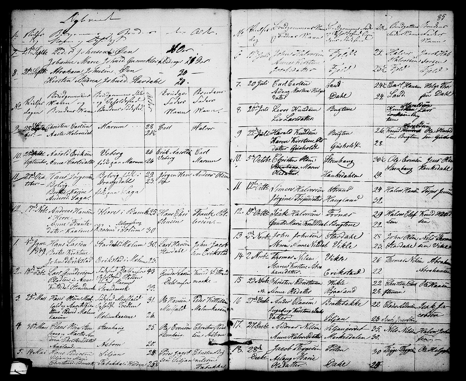 Solum kirkebøker, AV/SAKO-A-306/G/Gb/L0001: Klokkerbok nr. II 1, 1848-1859, s. 85