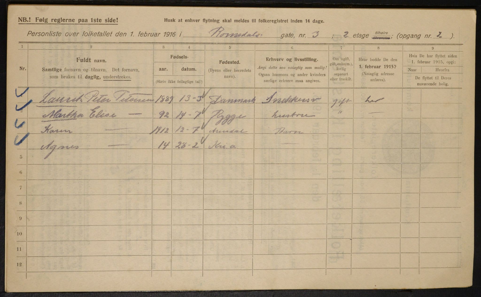 OBA, Kommunal folketelling 1.2.1916 for Kristiania, 1916, s. 85357