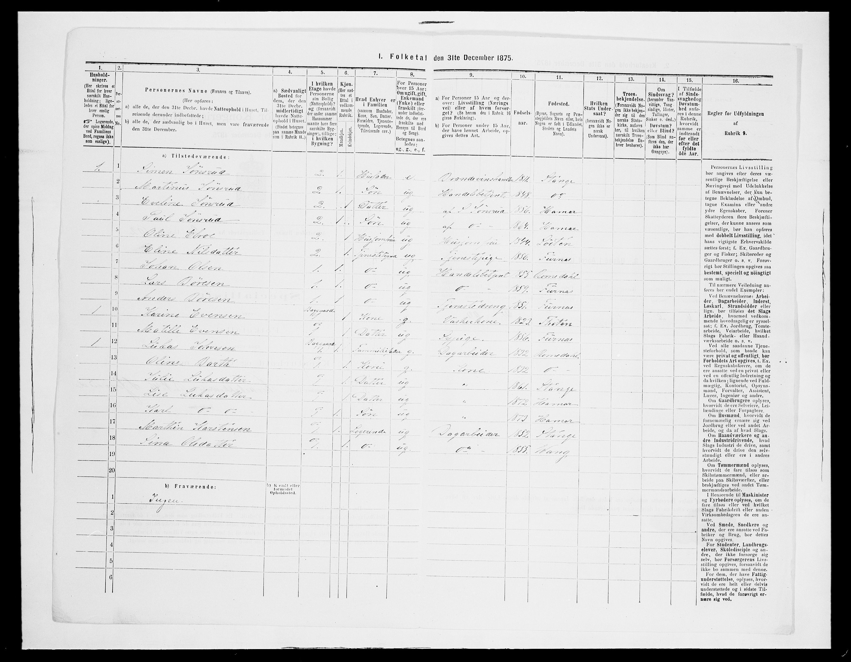 SAH, Folketelling 1875 for 0401B Vang prestegjeld, Hamar kjøpstad, 1875, s. 337