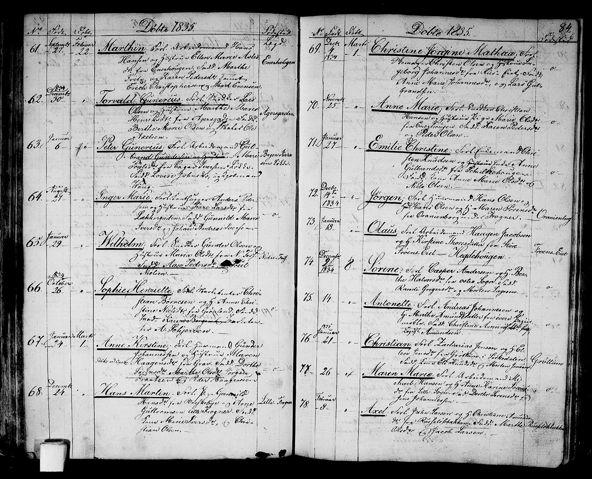 Aker prestekontor kirkebøker, AV/SAO-A-10861/G/L0006: Klokkerbok nr. 6, 1830-1838, s. 84