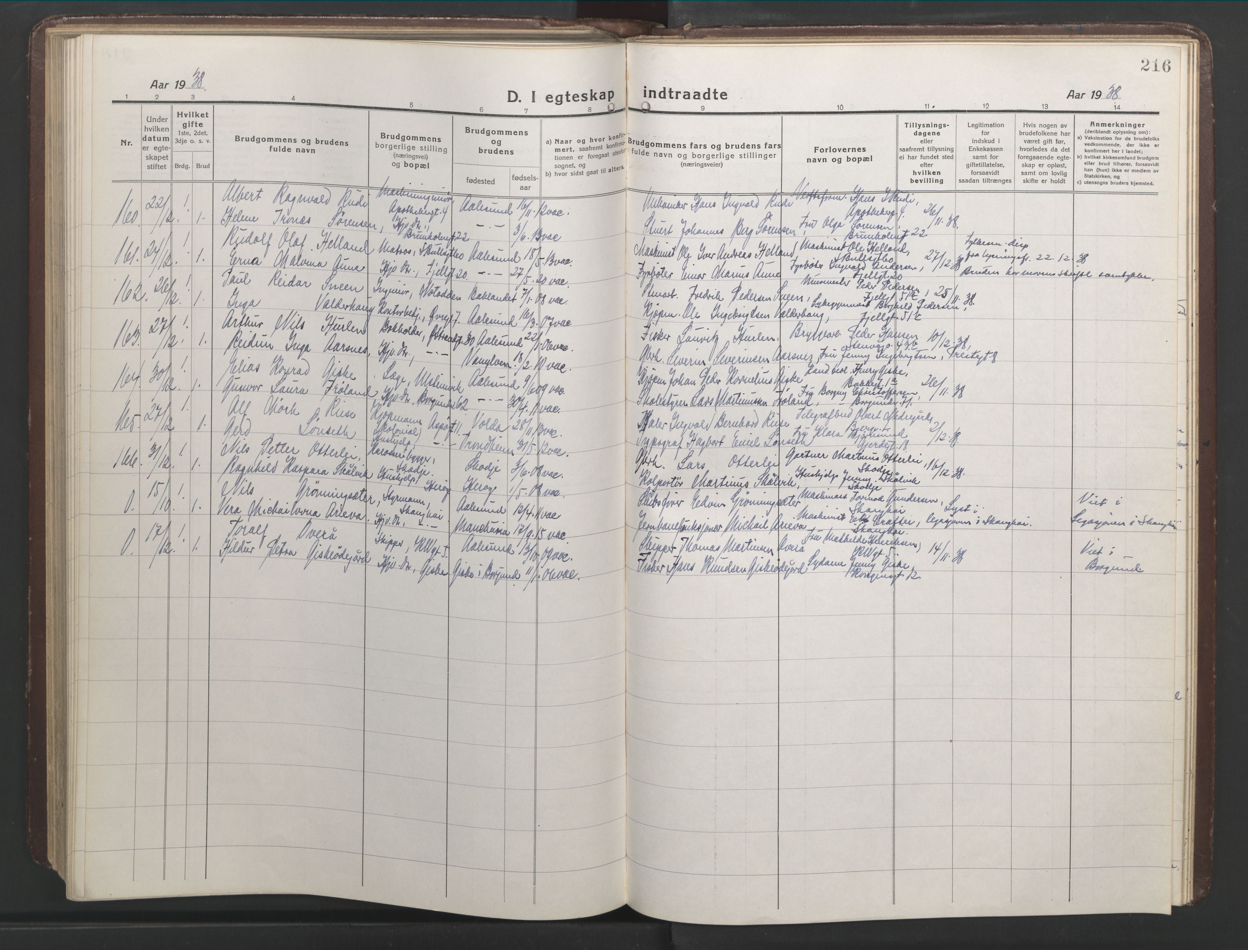Ministerialprotokoller, klokkerbøker og fødselsregistre - Møre og Romsdal, AV/SAT-A-1454/529/L0473: Klokkerbok nr. 529C10, 1918-1941, s. 216
