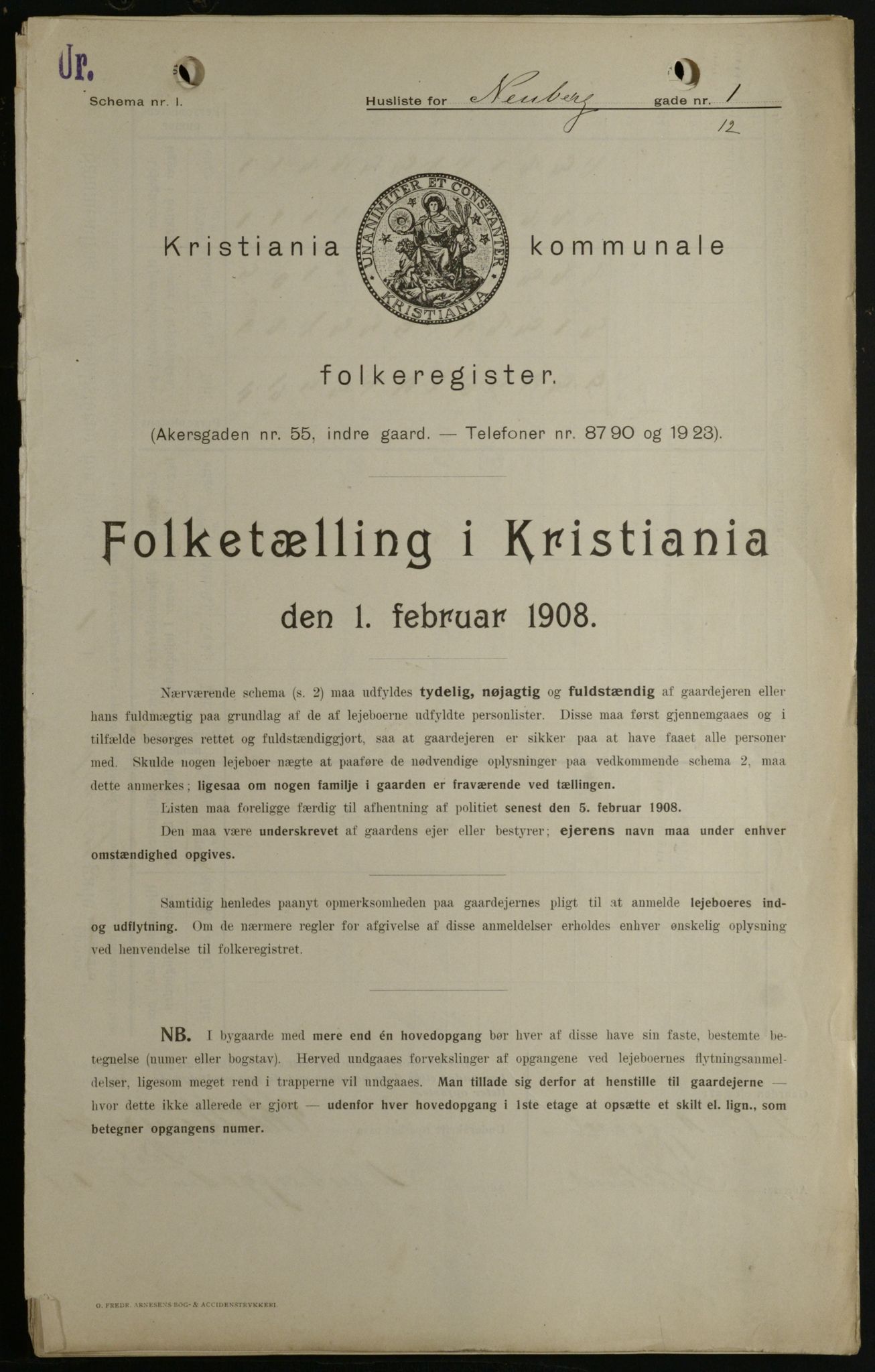 OBA, Kommunal folketelling 1.2.1908 for Kristiania kjøpstad, 1908, s. 62443