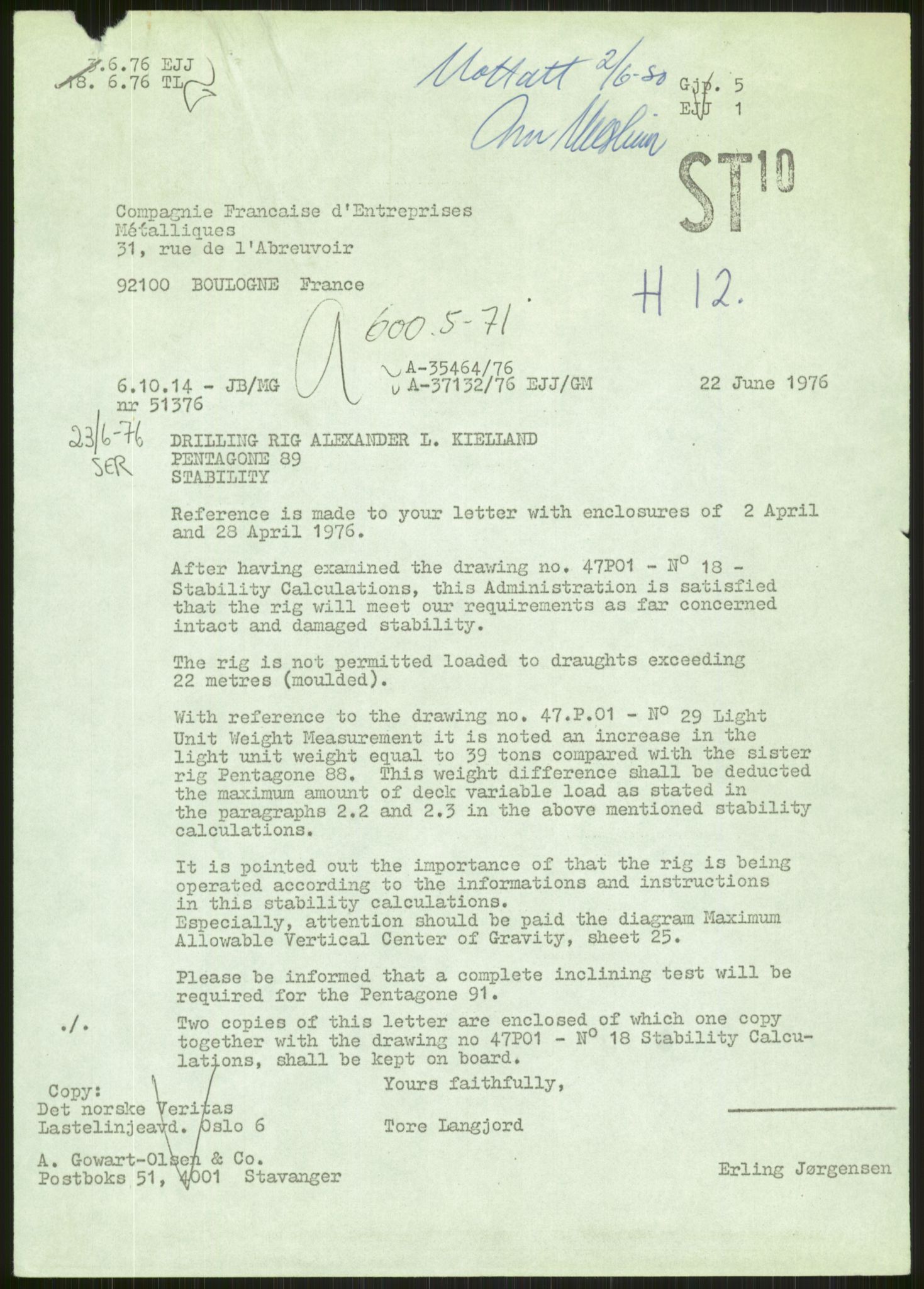 Justisdepartementet, Granskningskommisjonen ved Alexander Kielland-ulykken 27.3.1980, RA/S-1165/D/L0024: A Alexander L. Kielland (A1-A2, A7-A9, A14, A22, A16 av 31)/ E CFEM (E1, E3-E6 av 27)/ F Richard Ducros (Doku.liste + F1-F6 av 8)/ H Sjøfartsdirektoratet/Skipskontrollen (H12, H14-H16, H44, H49, H51 av 52), 1980-1981, s. 755