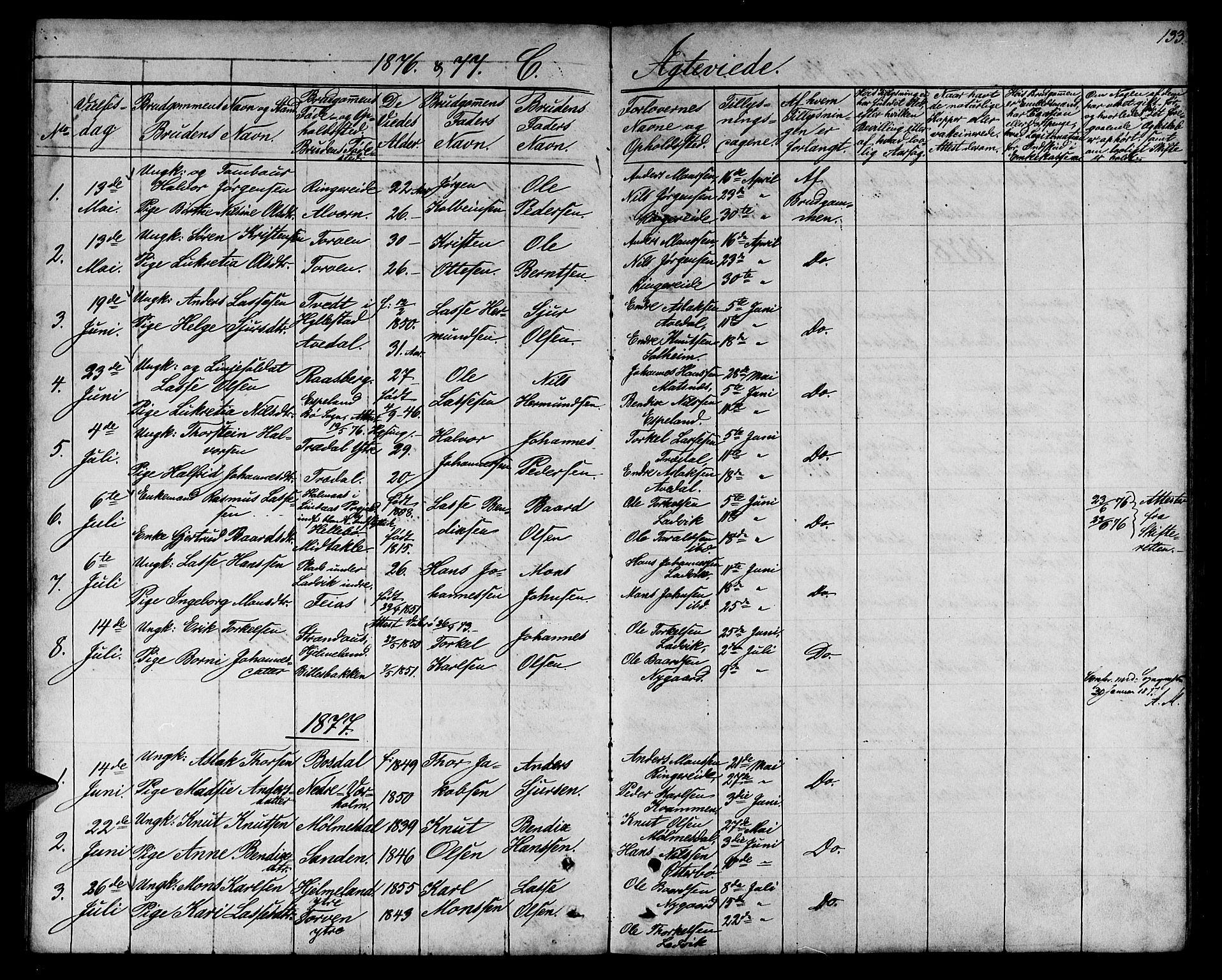 Lavik sokneprestembete, AV/SAB-A-80901: Klokkerbok nr. A 1, 1854-1881, s. 133