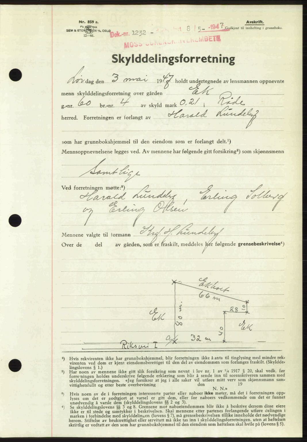 Moss sorenskriveri, SAO/A-10168: Pantebok nr. A17, 1947-1947, Dagboknr: 1232/1947
