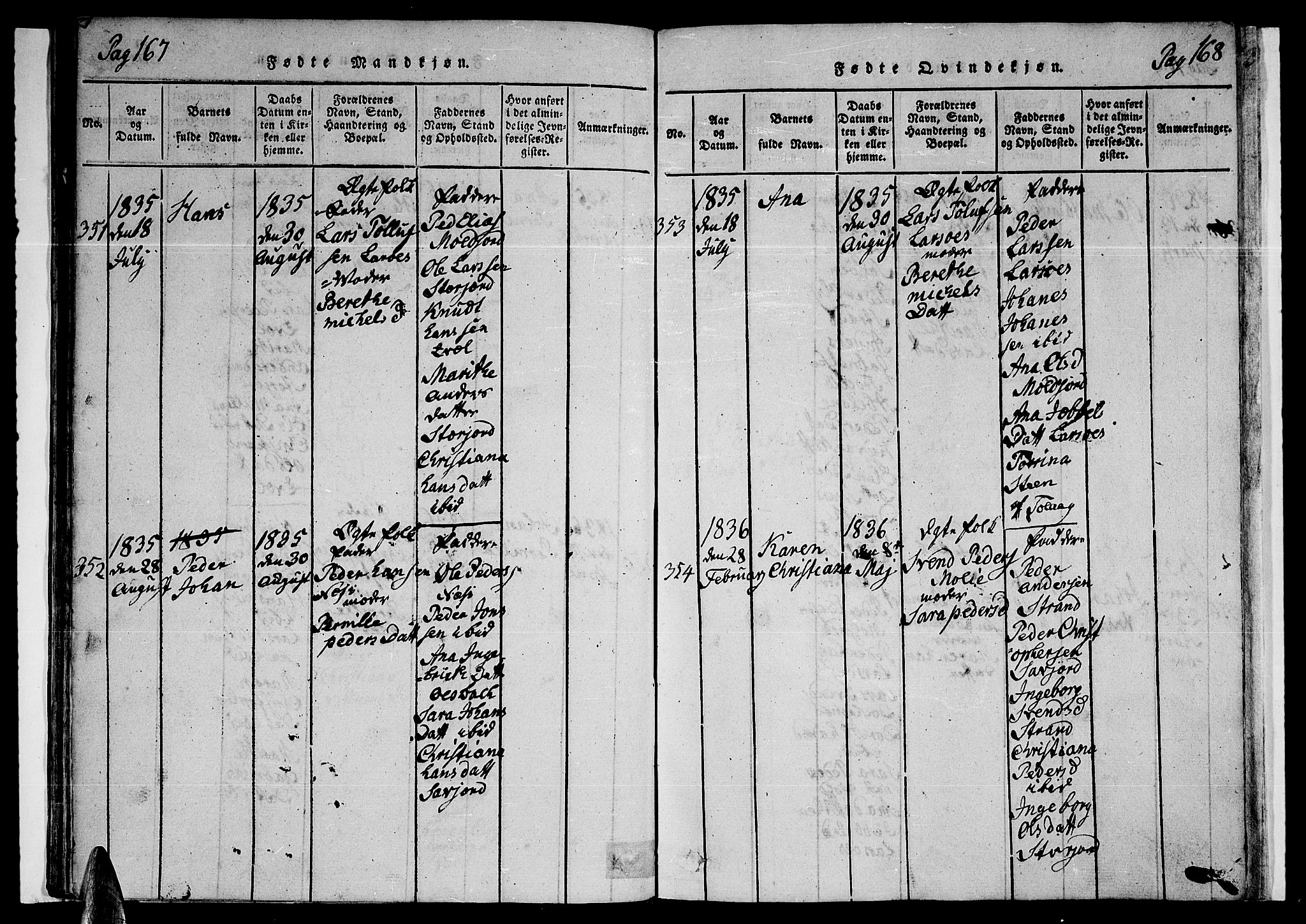 Ministerialprotokoller, klokkerbøker og fødselsregistre - Nordland, AV/SAT-A-1459/846/L0651: Klokkerbok nr. 846C01, 1821-1841, s. 167-168