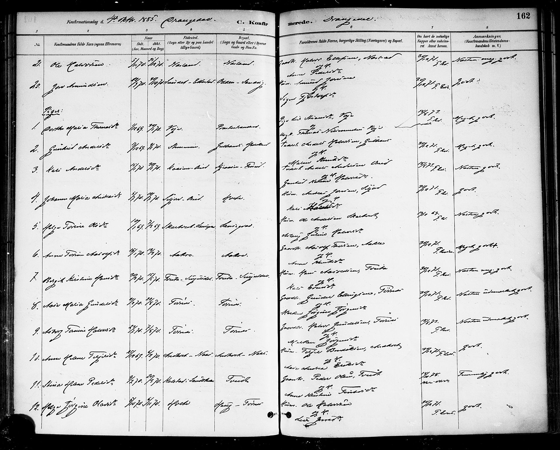 Drangedal kirkebøker, AV/SAKO-A-258/F/Fa/L0010: Ministerialbok nr. 10 /1, 1885-1894, s. 162