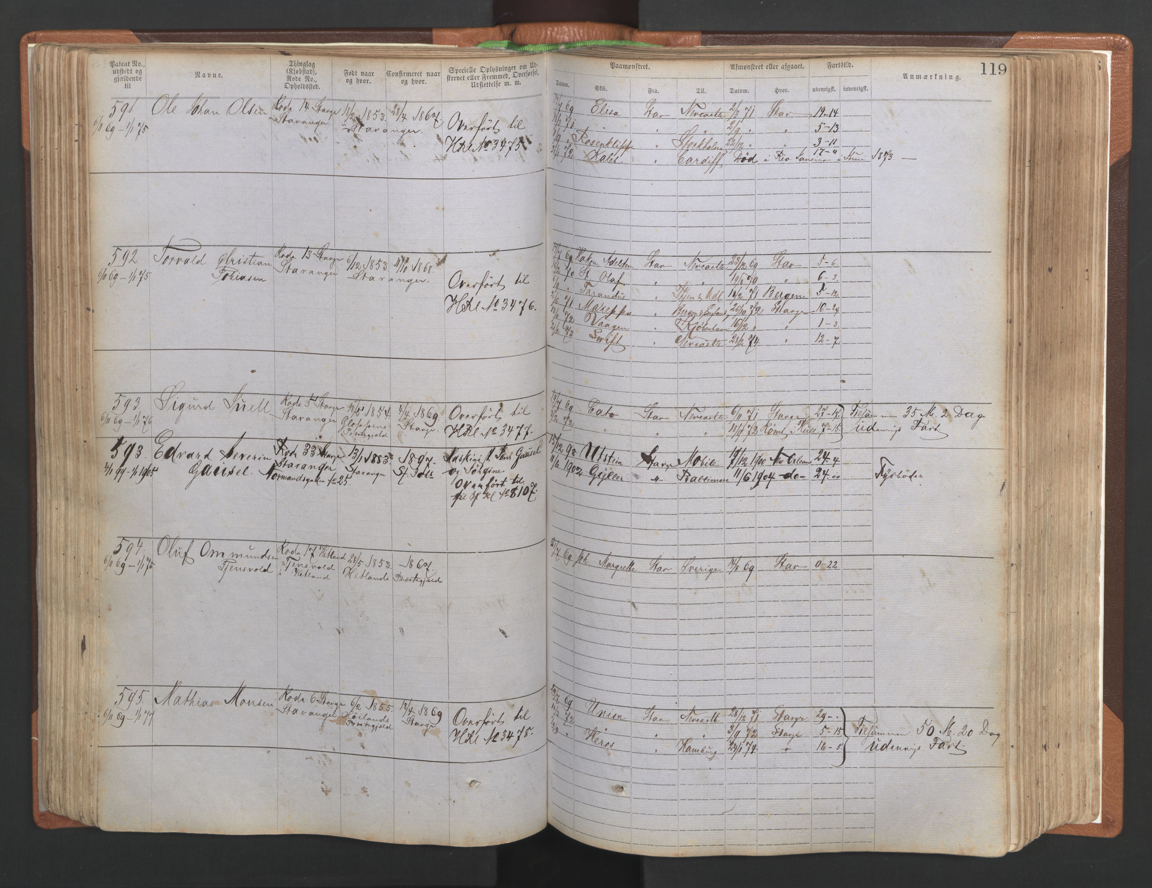 Stavanger sjømannskontor, AV/SAST-A-102006/F/Ff/L0004: Annotasjonsrulle No. 1, patentnr. 1-1785 (del 1), 1869-1900, s. 123