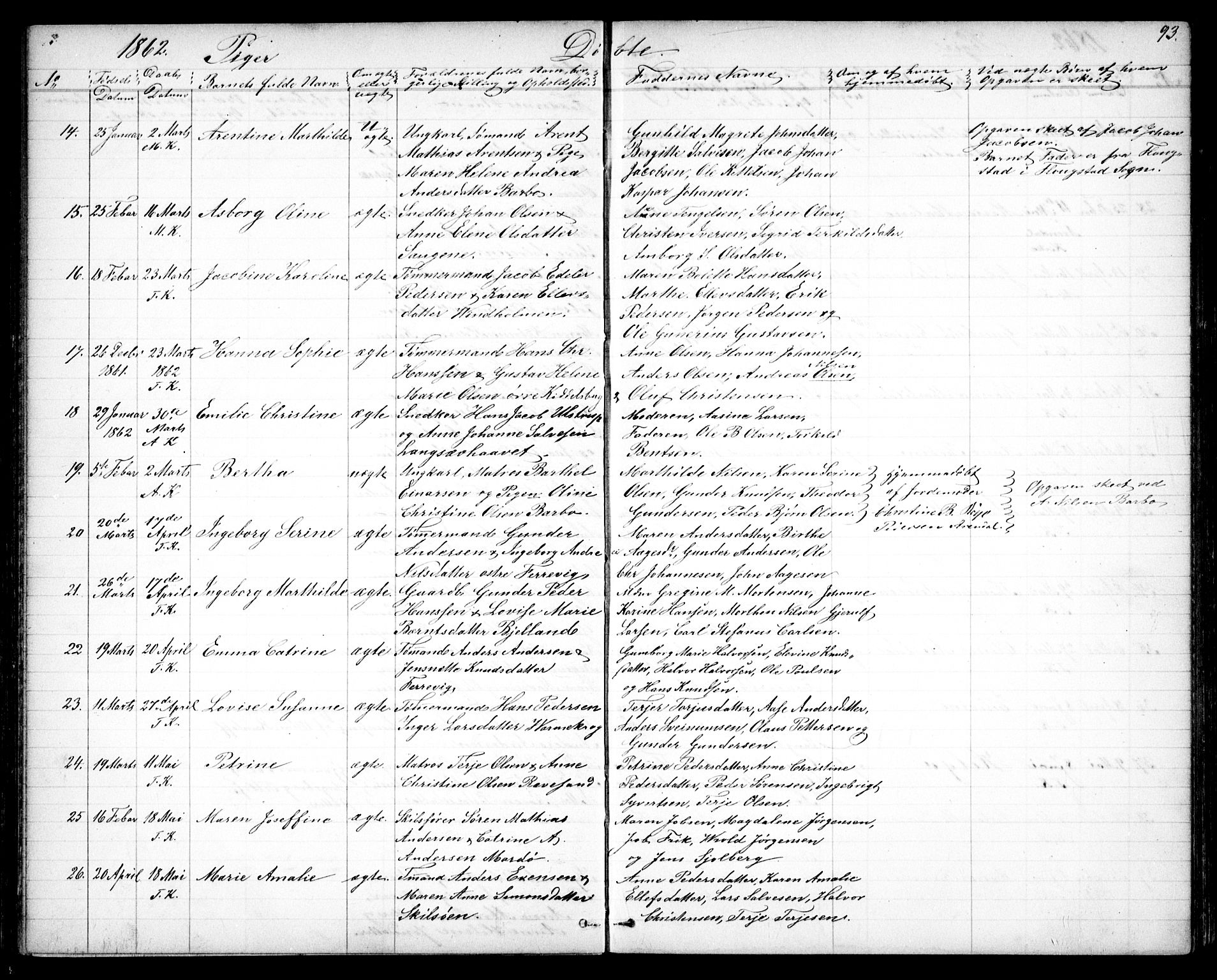 Tromøy sokneprestkontor, AV/SAK-1111-0041/F/Fb/L0003: Klokkerbok nr. B 3, 1859-1868, s. 93