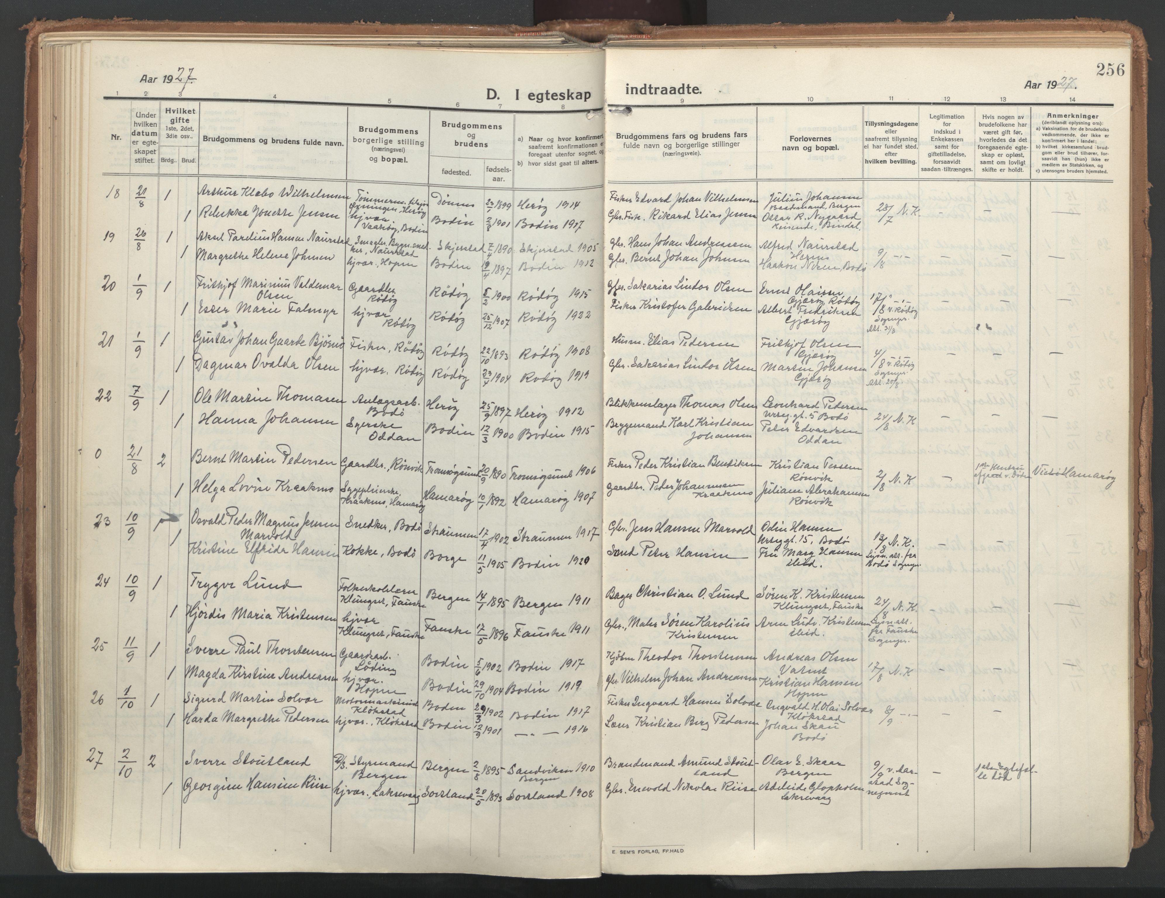 Ministerialprotokoller, klokkerbøker og fødselsregistre - Nordland, AV/SAT-A-1459/802/L0060: Ministerialbok nr. 802A07, 1916-1933, s. 256