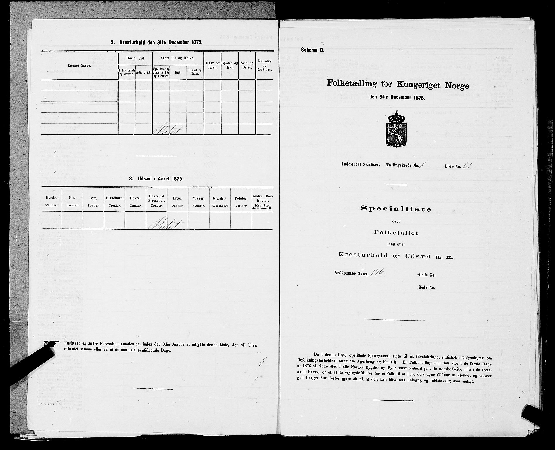SAST, Folketelling 1875 for 1102B Høyland prestegjeld, Sandnes ladested, 1875, s. 129