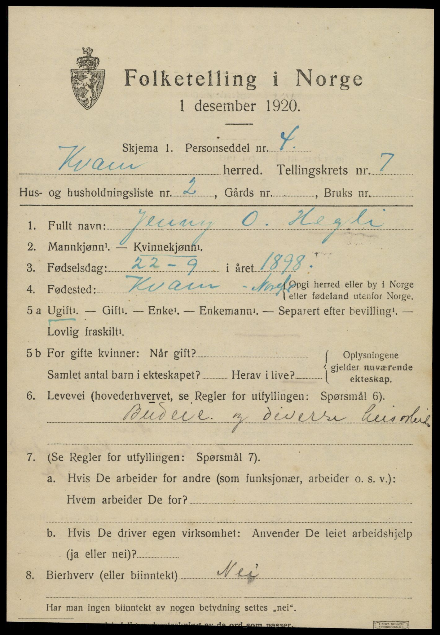 SAT, Folketelling 1920 for 1735 Kvam herred, 1920, s. 1817
