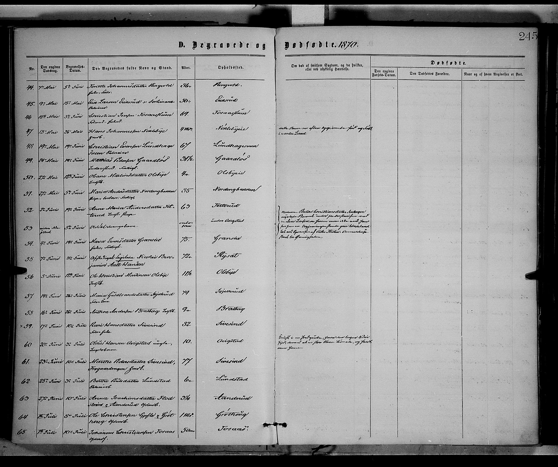 Vestre Toten prestekontor, AV/SAH-PREST-108/H/Ha/Haa/L0008: Ministerialbok nr. 8, 1870-1877, s. 245