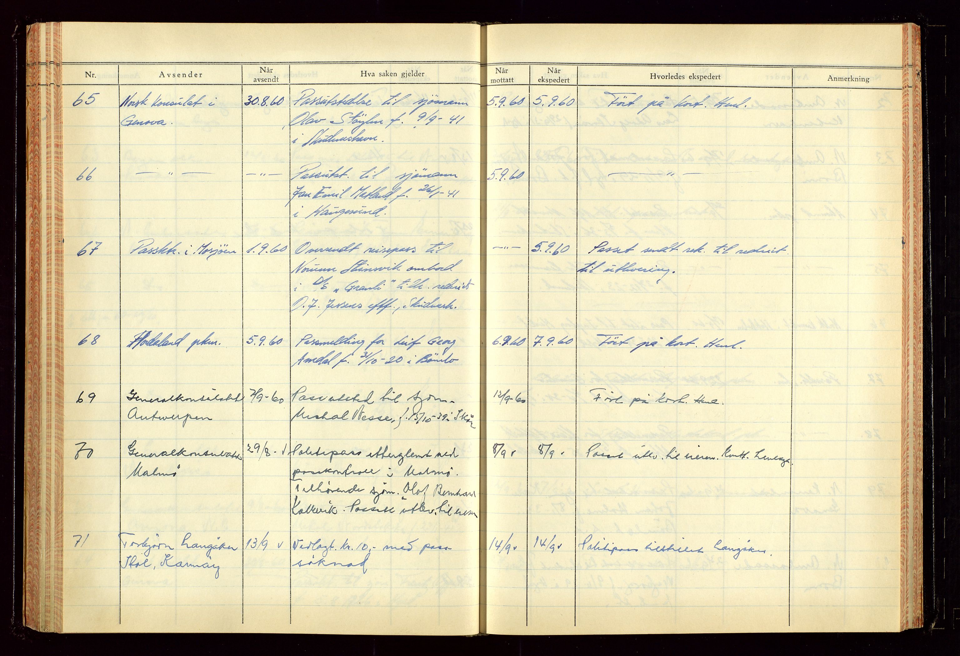 Haugesund politikammer, AV/SAST-A-100440/K/L0007: Passjournal (16 12 53-07 1065), 1953-1965, s. 134