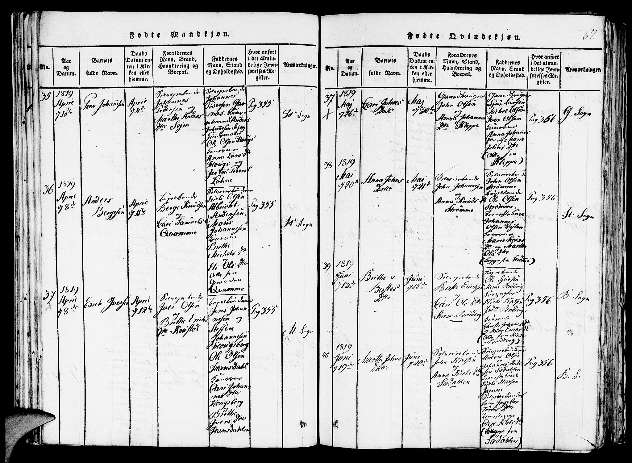 Haus sokneprestembete, SAB/A-75601/H/Haa: Ministerialbok nr. A 12, 1816-1821, s. 67