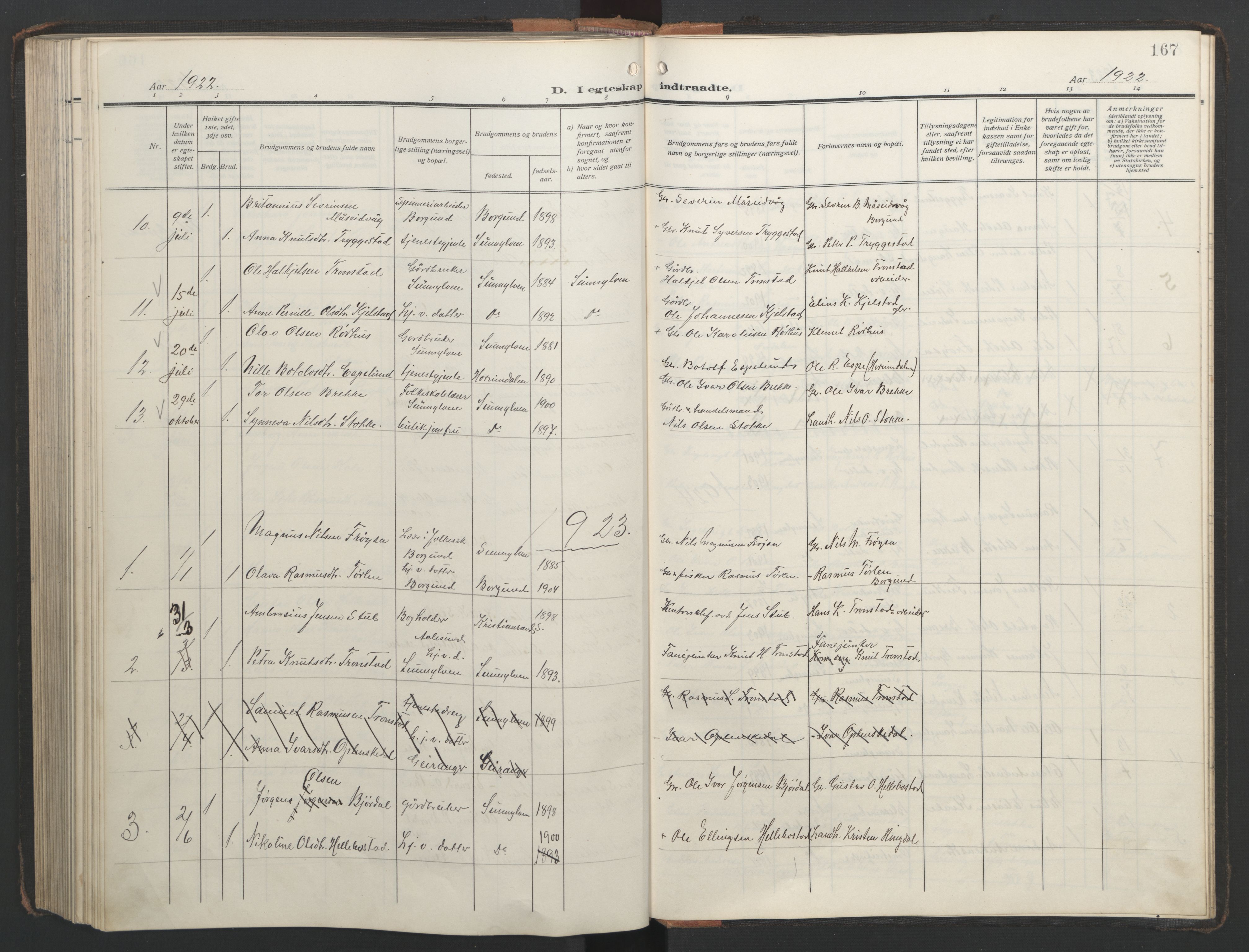 Ministerialprotokoller, klokkerbøker og fødselsregistre - Møre og Romsdal, SAT/A-1454/517/L0232: Klokkerbok nr. 517C05, 1910-1946, s. 167