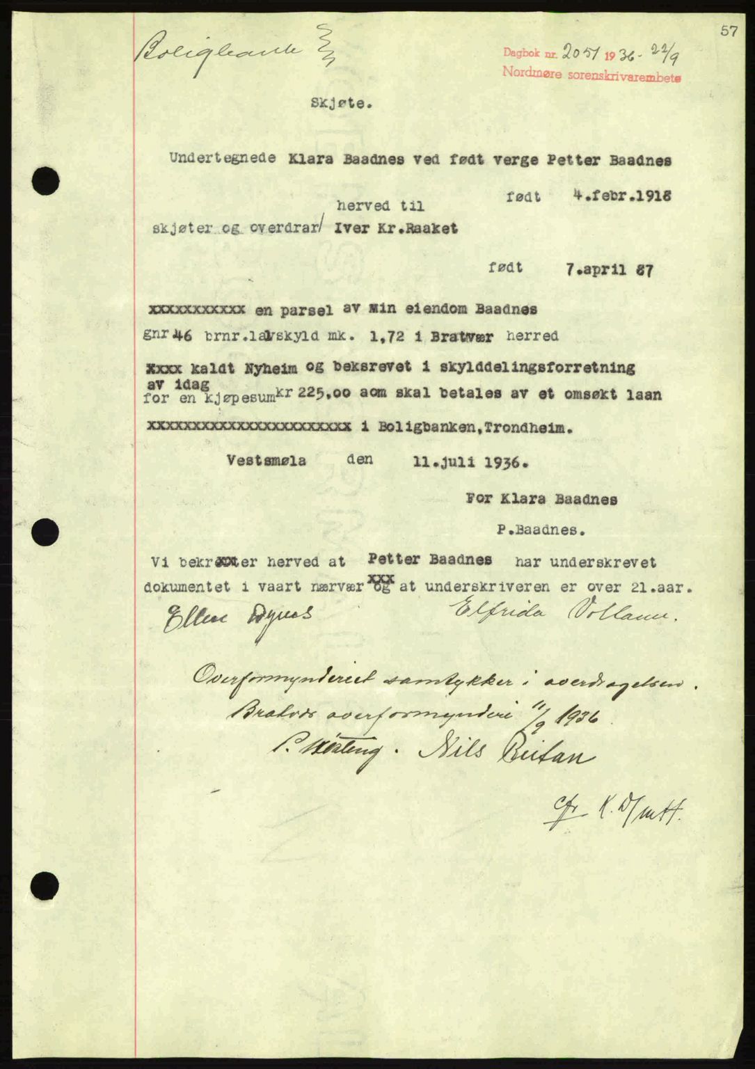 Nordmøre sorenskriveri, SAT/A-4132/1/2/2Ca: Pantebok nr. A80, 1936-1937, Dagboknr: 2051/1936