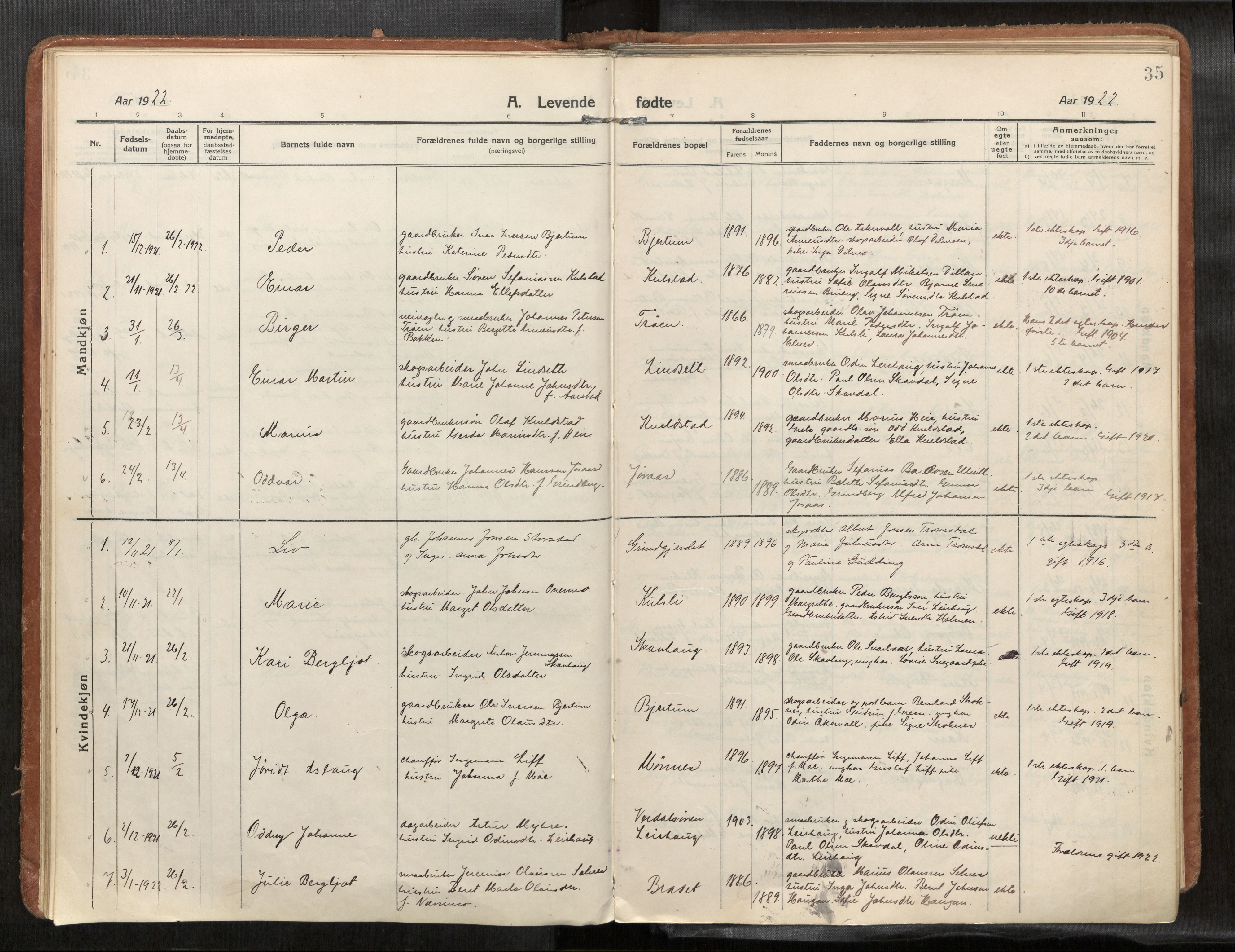 Verdal sokneprestkontor, AV/SAT-A-1156/2/H/Haa/L0004: Ministerialbok nr. 4, 1916-1928, s. 35