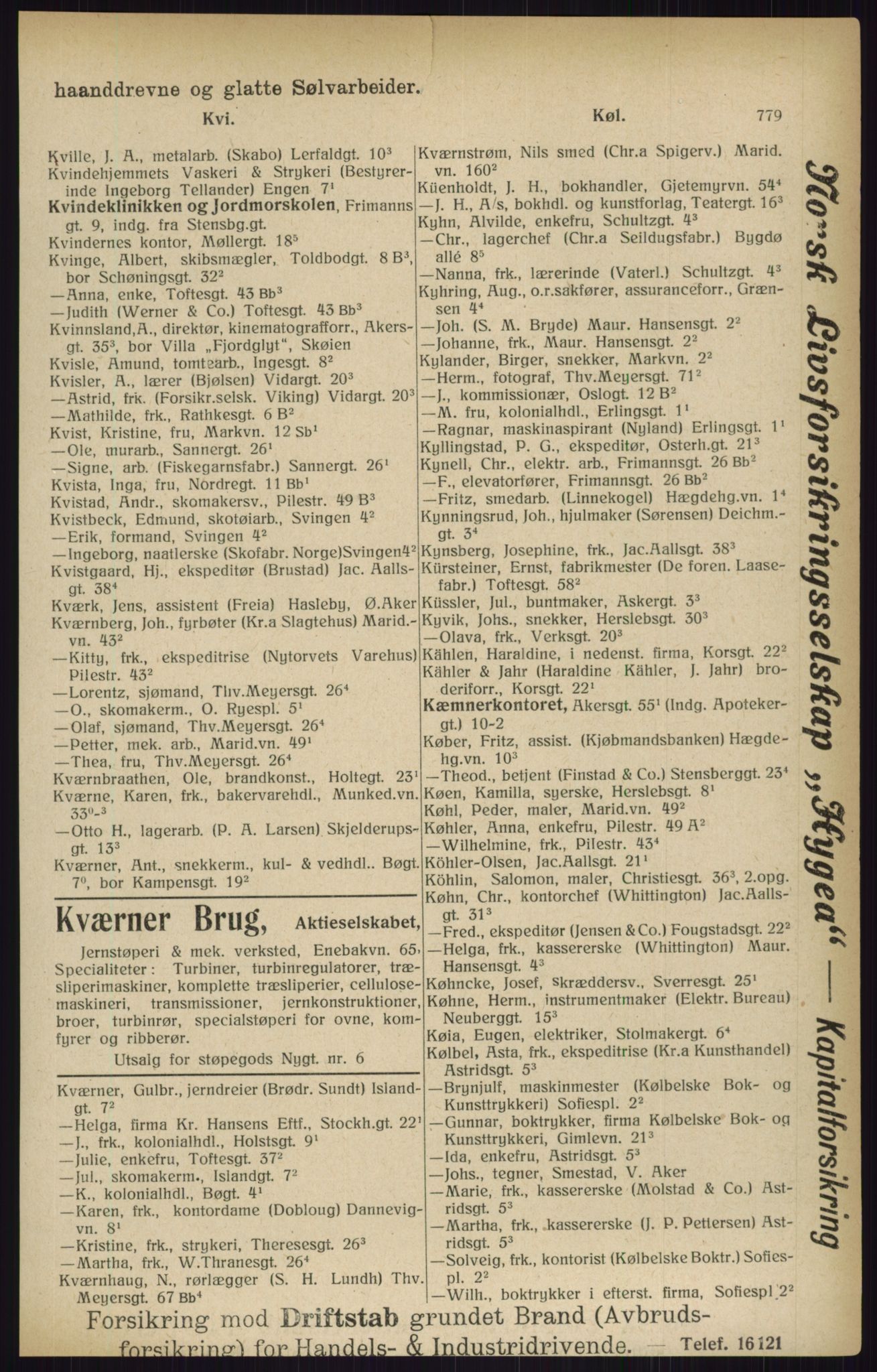 Kristiania/Oslo adressebok, PUBL/-, 1916, s. 779