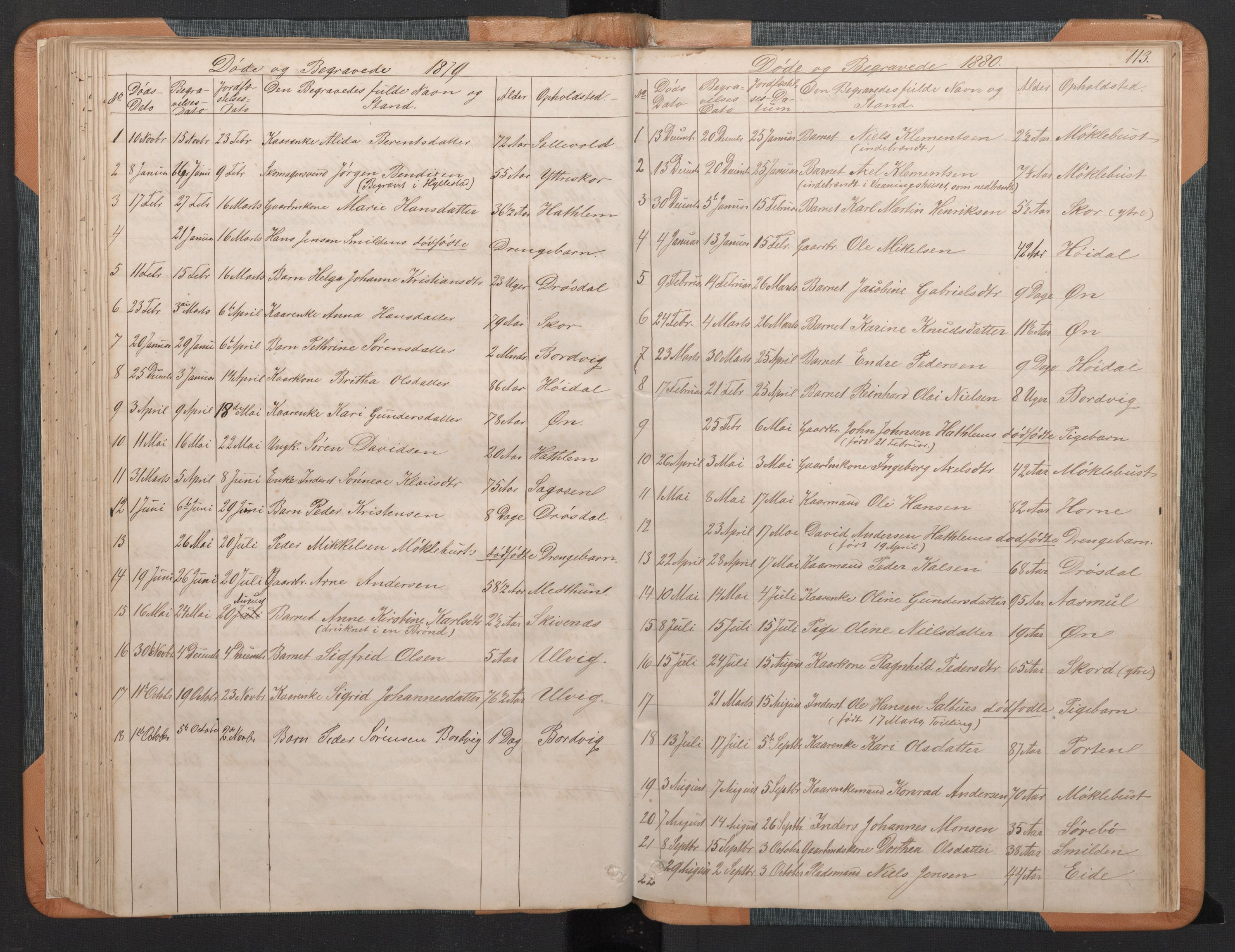 Hyllestad sokneprestembete, AV/SAB-A-80401: Klokkerbok nr. C 2, 1874-1894, s. 112b-113a