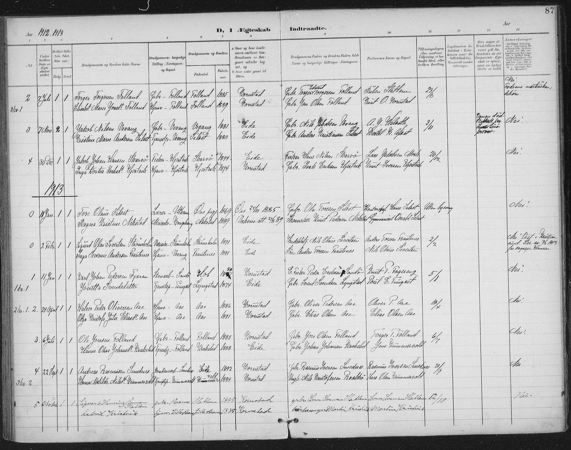 Ministerialprotokoller, klokkerbøker og fødselsregistre - Møre og Romsdal, SAT/A-1454/570/L0833: Ministerialbok nr. 570A07, 1901-1914, s. 87