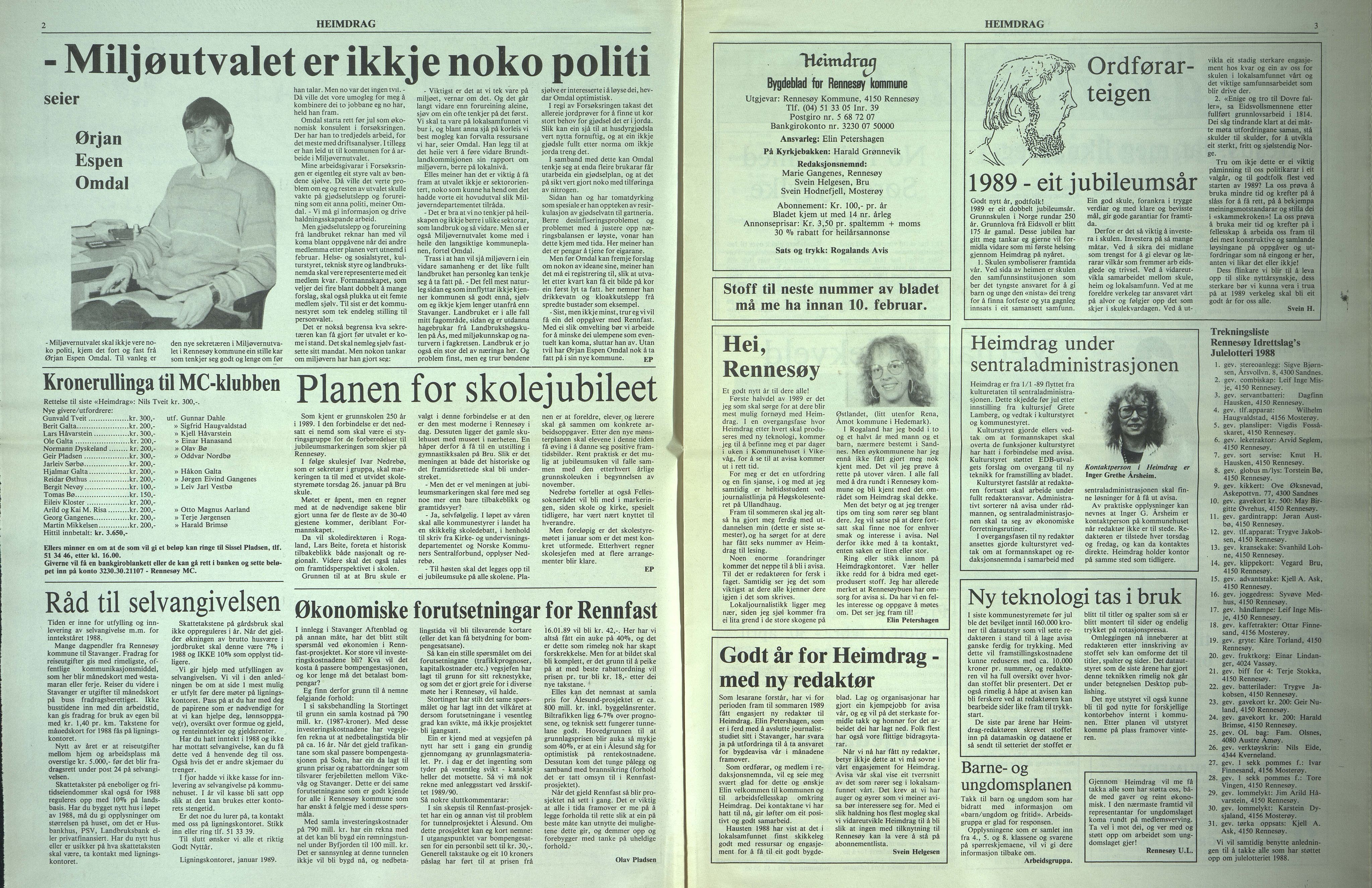 Rennesøy kommune. Heimdrag, lokalavis, BYST/A-0750/X/Xa/L0011: Heimdrag 1989, 1989