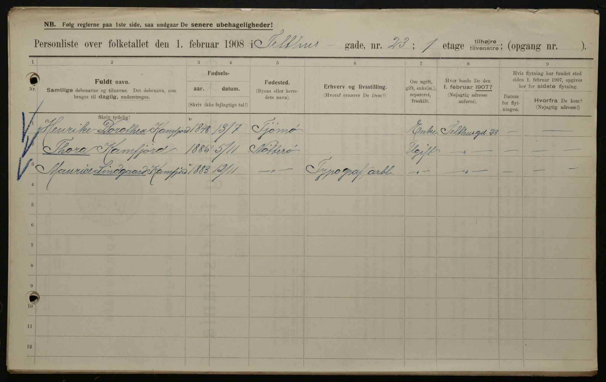 OBA, Kommunal folketelling 1.2.1908 for Kristiania kjøpstad, 1908, s. 96776
