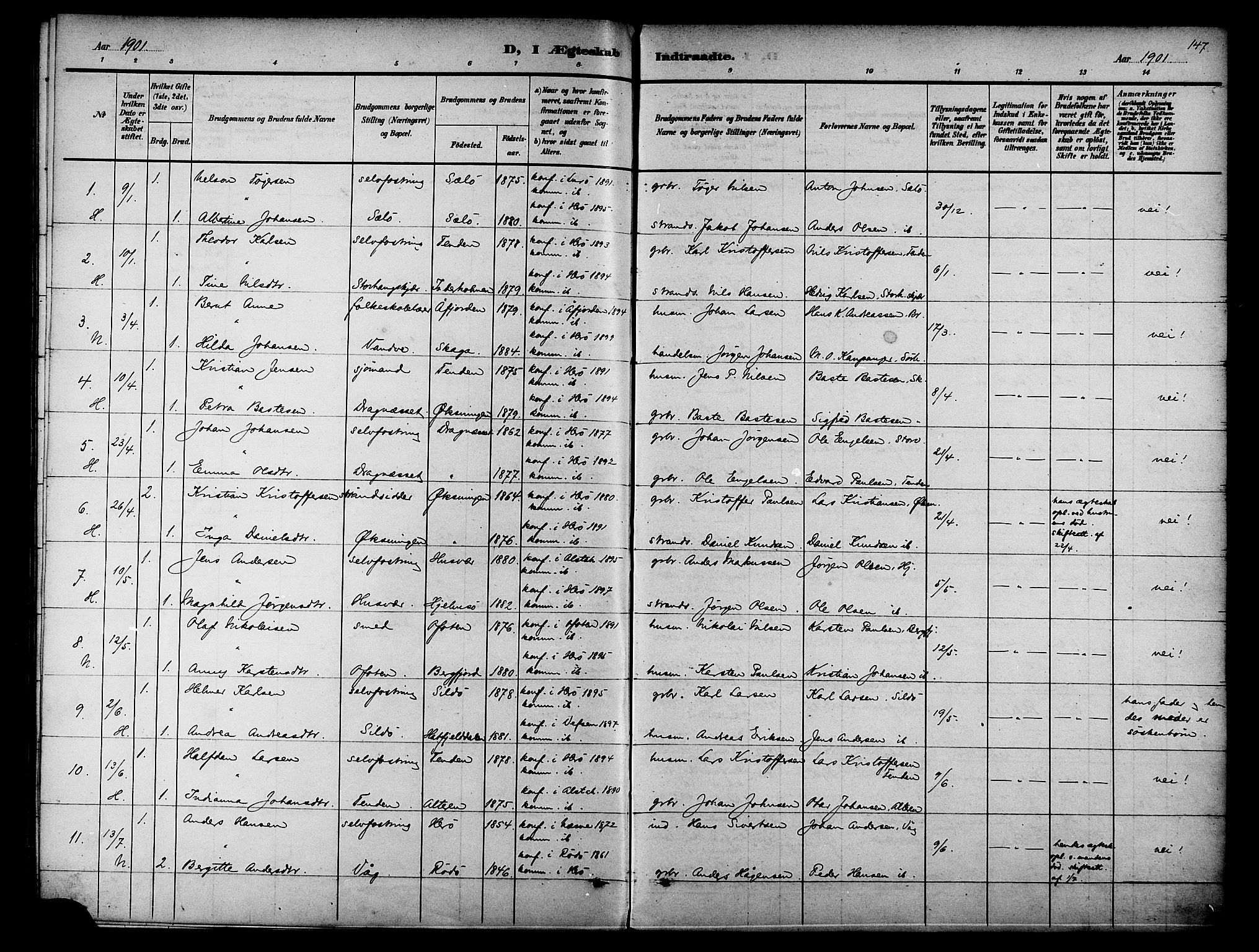 Ministerialprotokoller, klokkerbøker og fødselsregistre - Nordland, AV/SAT-A-1459/834/L0508: Ministerialbok nr. 834A06, 1892-1901, s. 147