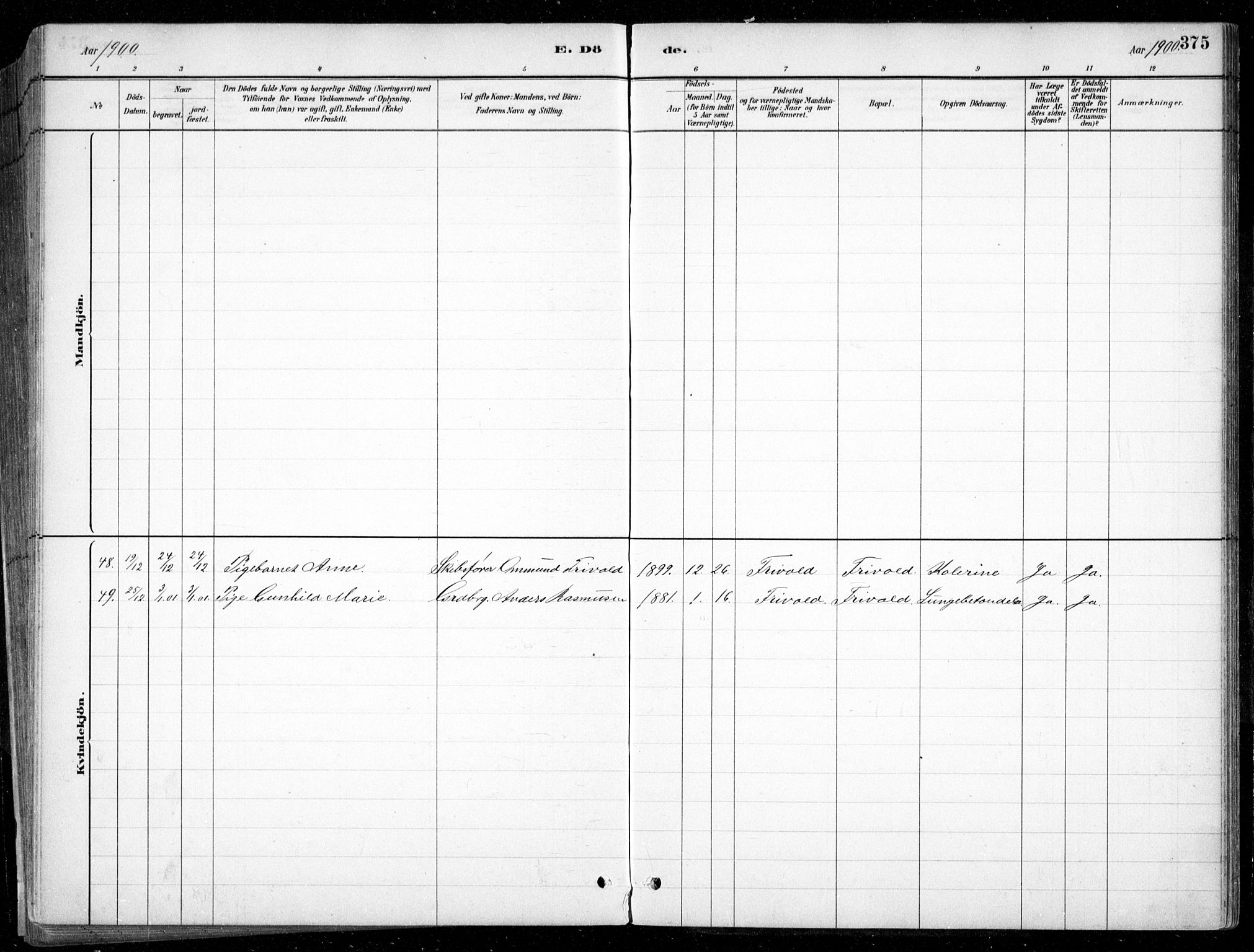 Fjære sokneprestkontor, AV/SAK-1111-0011/F/Fb/L0011: Klokkerbok nr. B 11, 1881-1905, s. 375