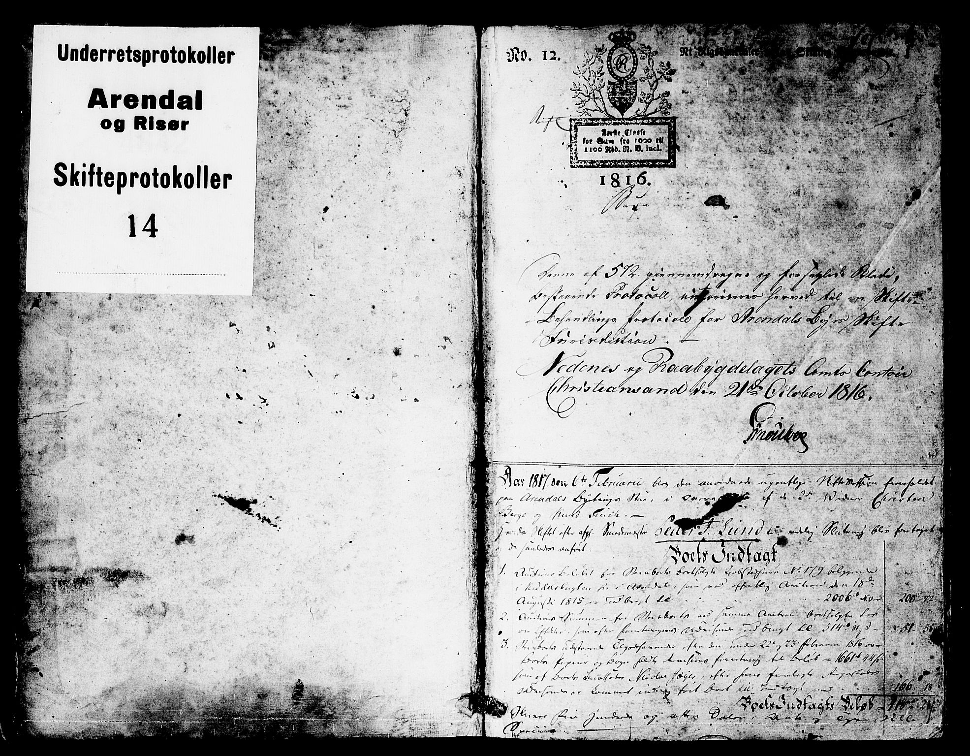 Arendal byfogd, AV/SAK-1222-0001/H/Hc/L0018: Skifteprotokoll nr. 16, 1817-1833, s. 0b-1a