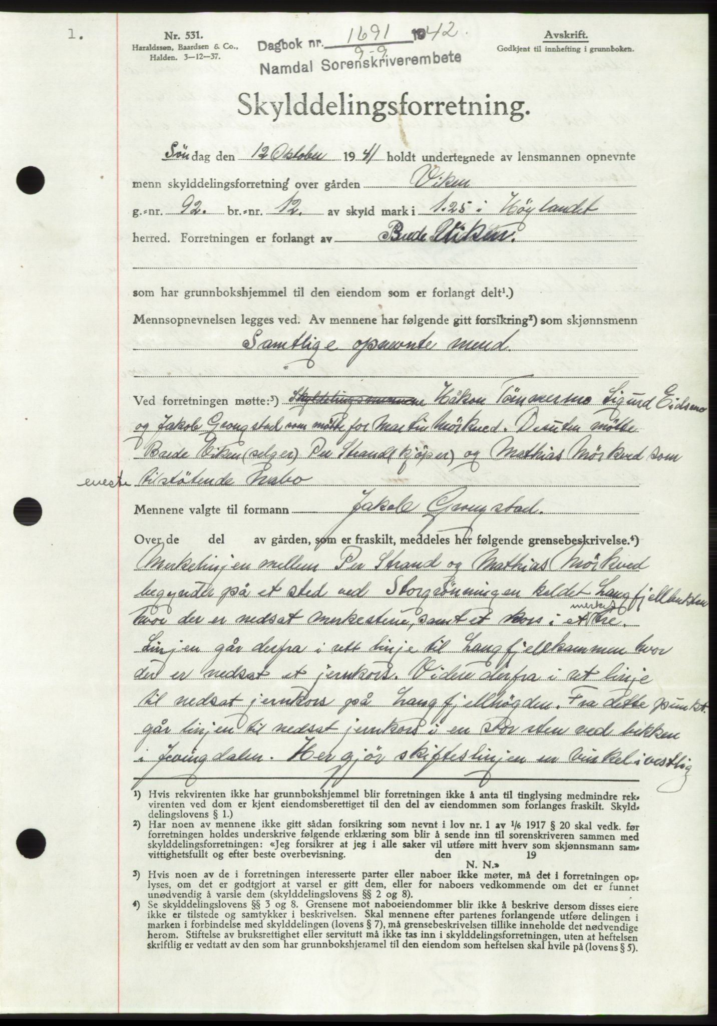Namdal sorenskriveri, SAT/A-4133/1/2/2C: Pantebok nr. -, 1942-1943, Dagboknr: 1691/1942