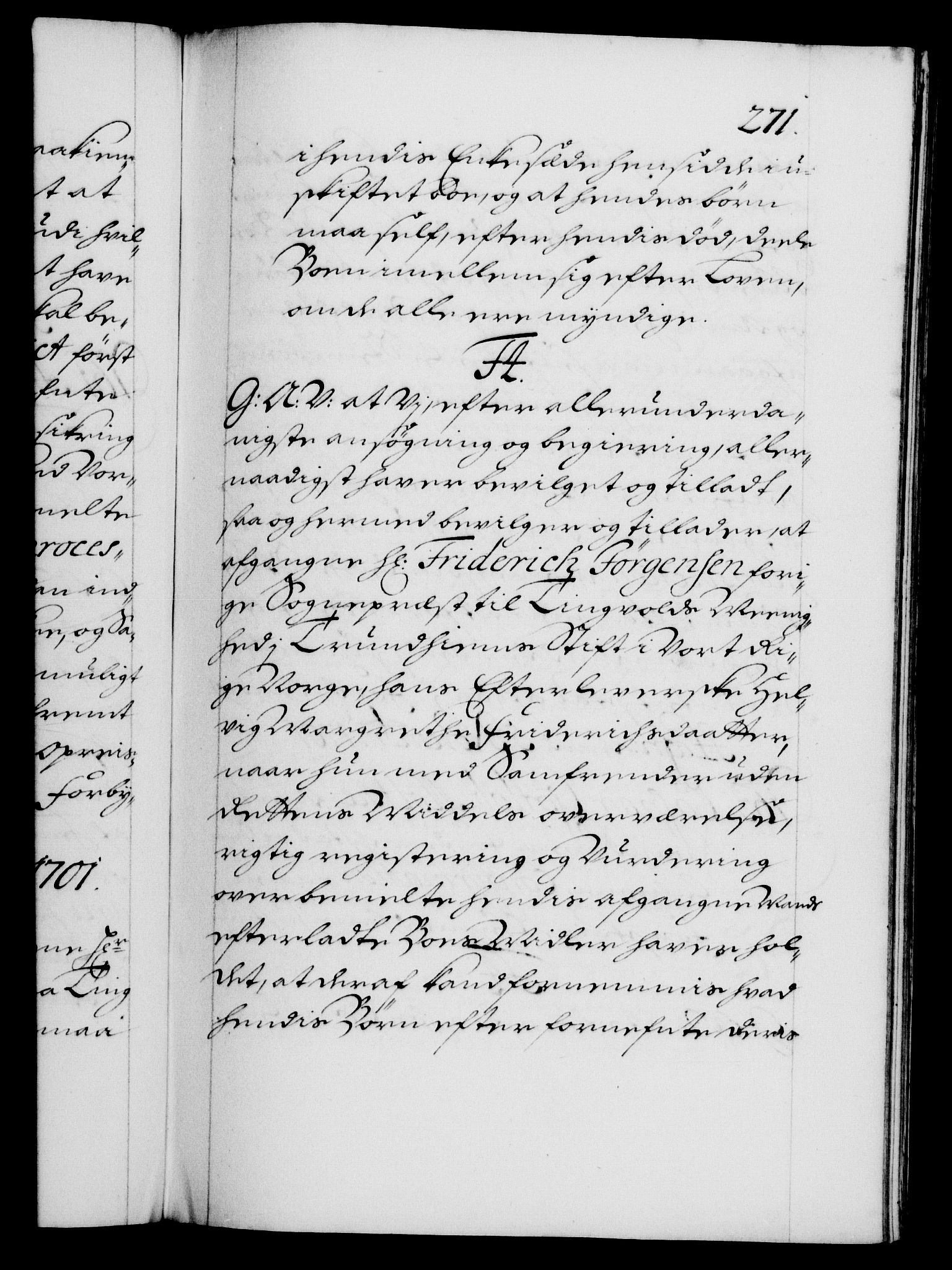 Danske Kanselli 1572-1799, RA/EA-3023/F/Fc/Fca/Fcaa/L0018: Norske registre, 1699-1703, s. 271a