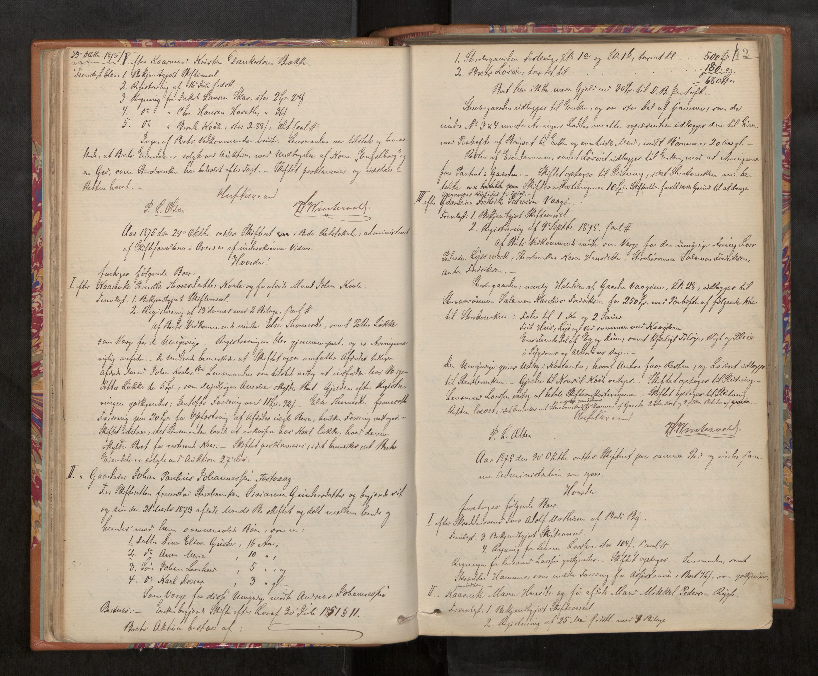 Salten sorenskriveri, AV/SAT-A-4578/1/3/3B/L0008: Skiftebehandlingsprotokoll, 1872-1891, s. 42