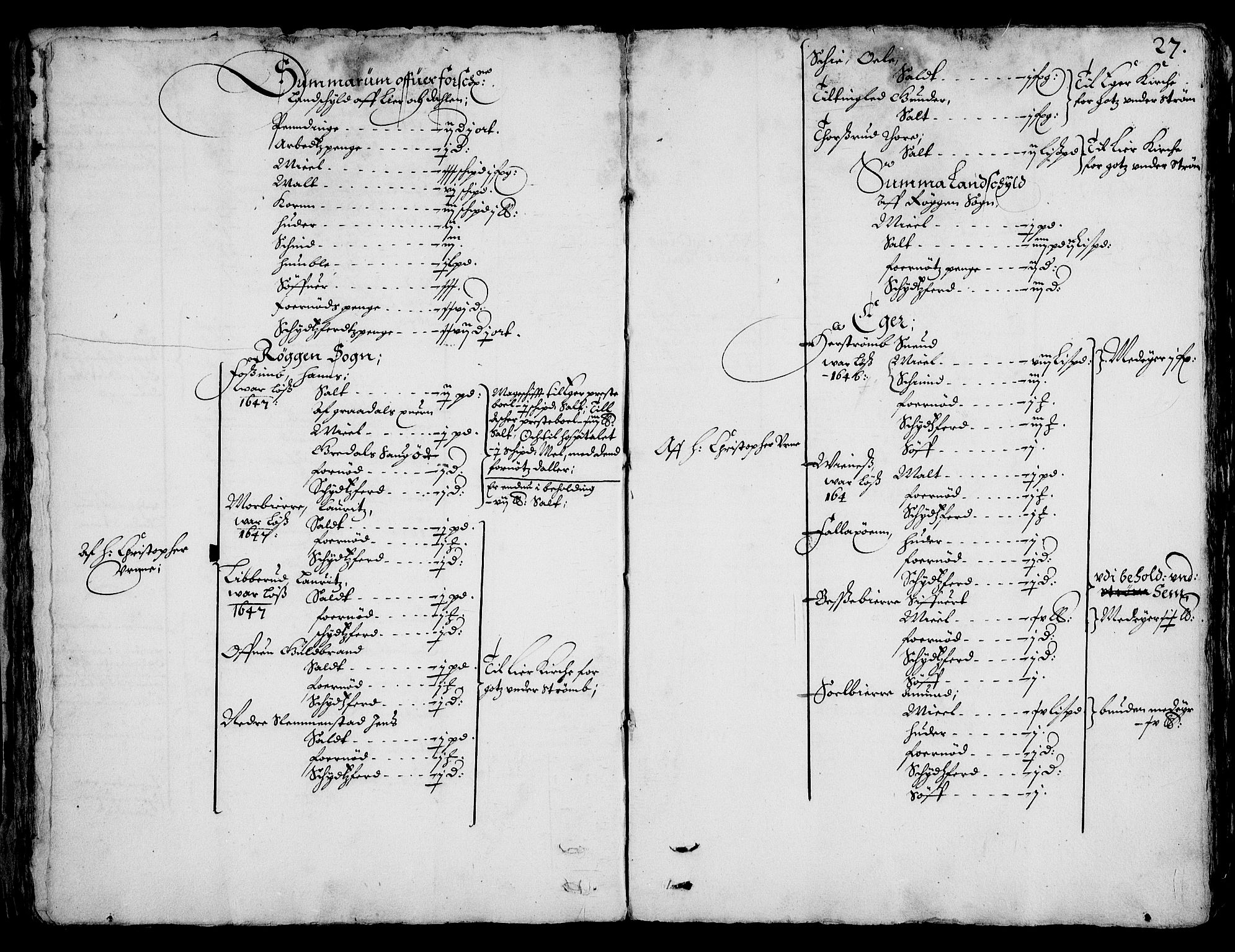 Rentekammeret inntil 1814, Realistisk ordnet avdeling, AV/RA-EA-4070/On/L0001/0002: Statens gods / [Jj 2]: Jordebok og forklaring over atkomstene til Hannibal Sehesteds gods, 1651, s. 26b-27a