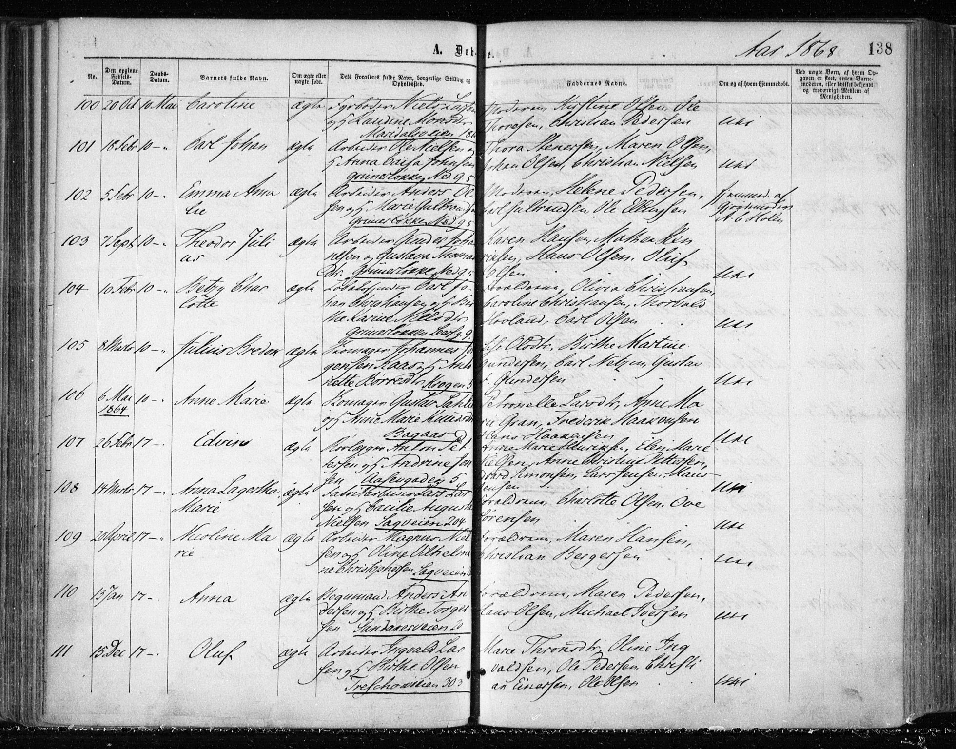 Gamle Aker prestekontor Kirkebøker, SAO/A-10617a/F/L0002: Ministerialbok nr. 2, 1864-1872, s. 138