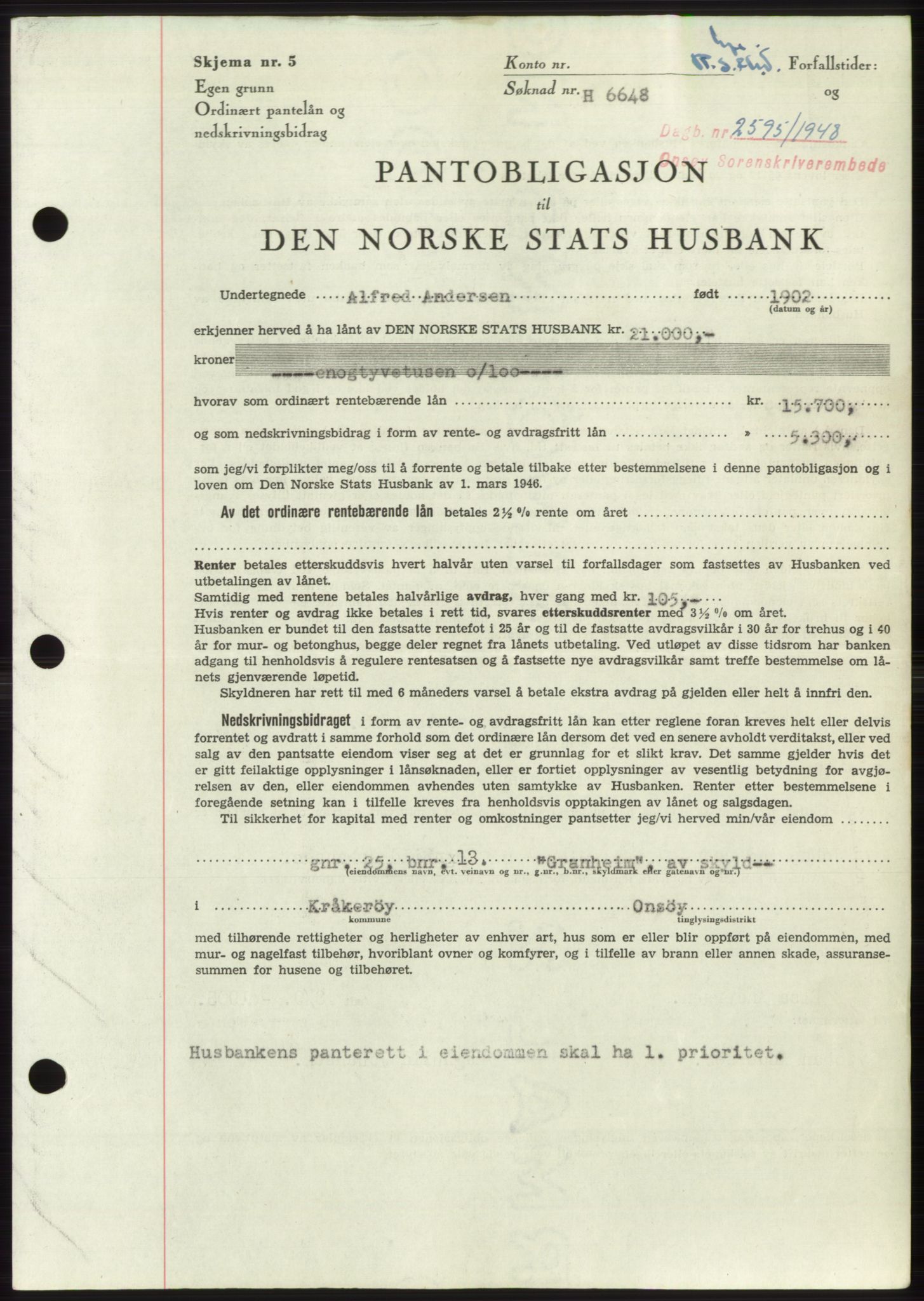 Onsøy sorenskriveri, SAO/A-10474/G/Ga/Gac/L0007: Pantebok nr. B 14-7, 1948-1948, Dagboknr: 2595/1948