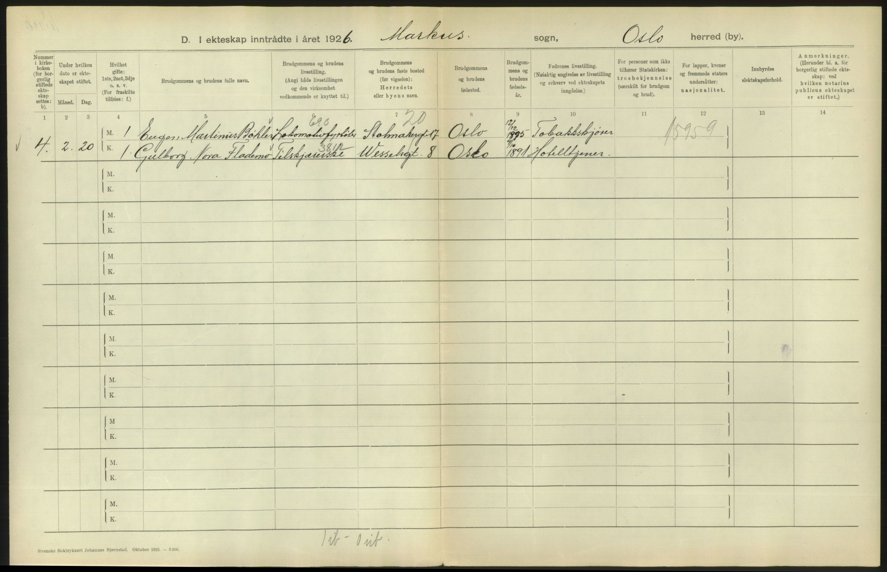 Statistisk sentralbyrå, Sosiodemografiske emner, Befolkning, AV/RA-S-2228/D/Df/Dfc/Dfcf/L0008: Oslo: Gifte, 1926, s. 818