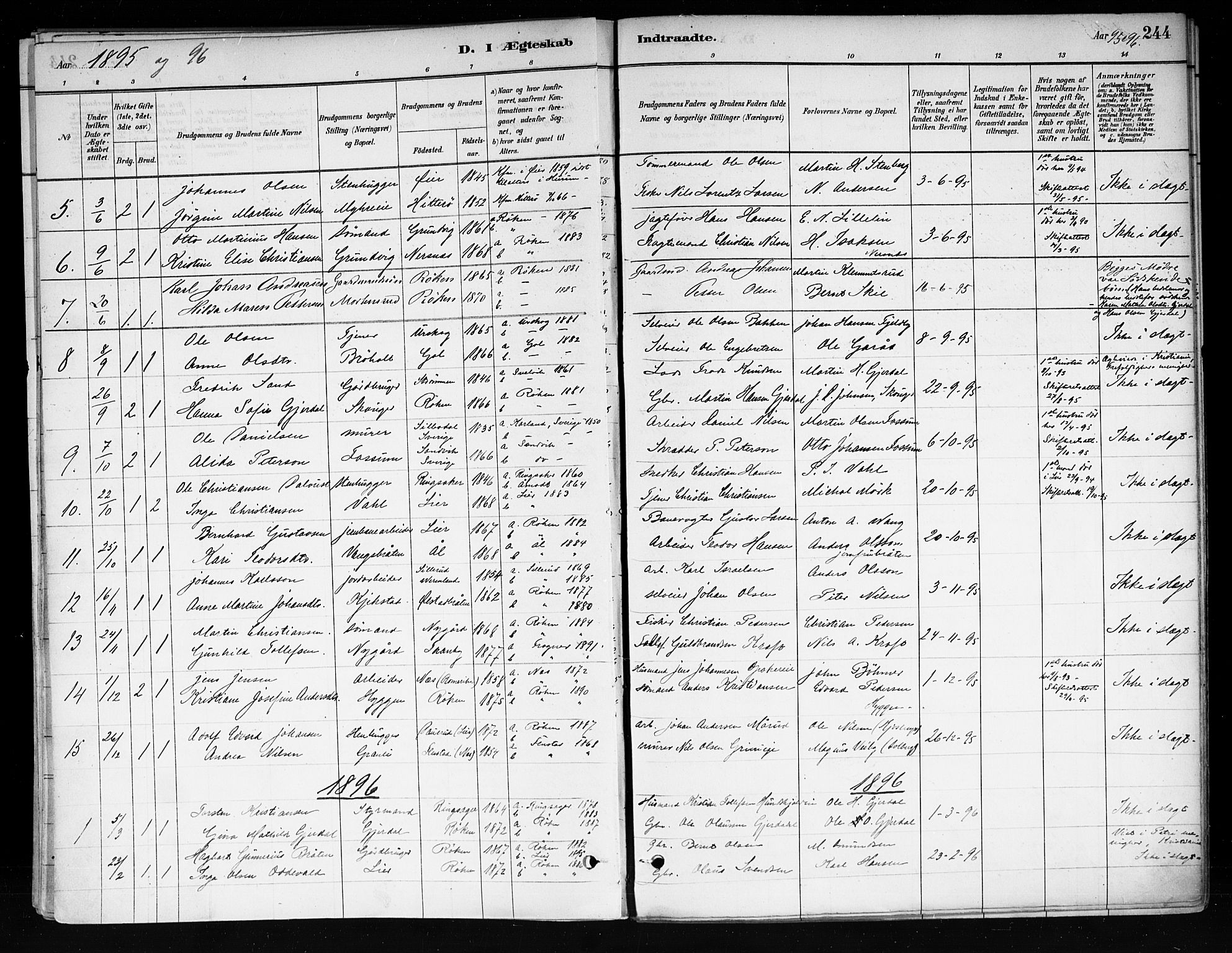 Røyken kirkebøker, AV/SAKO-A-241/F/Fa/L0008: Ministerialbok nr. 8, 1880-1897, s. 244