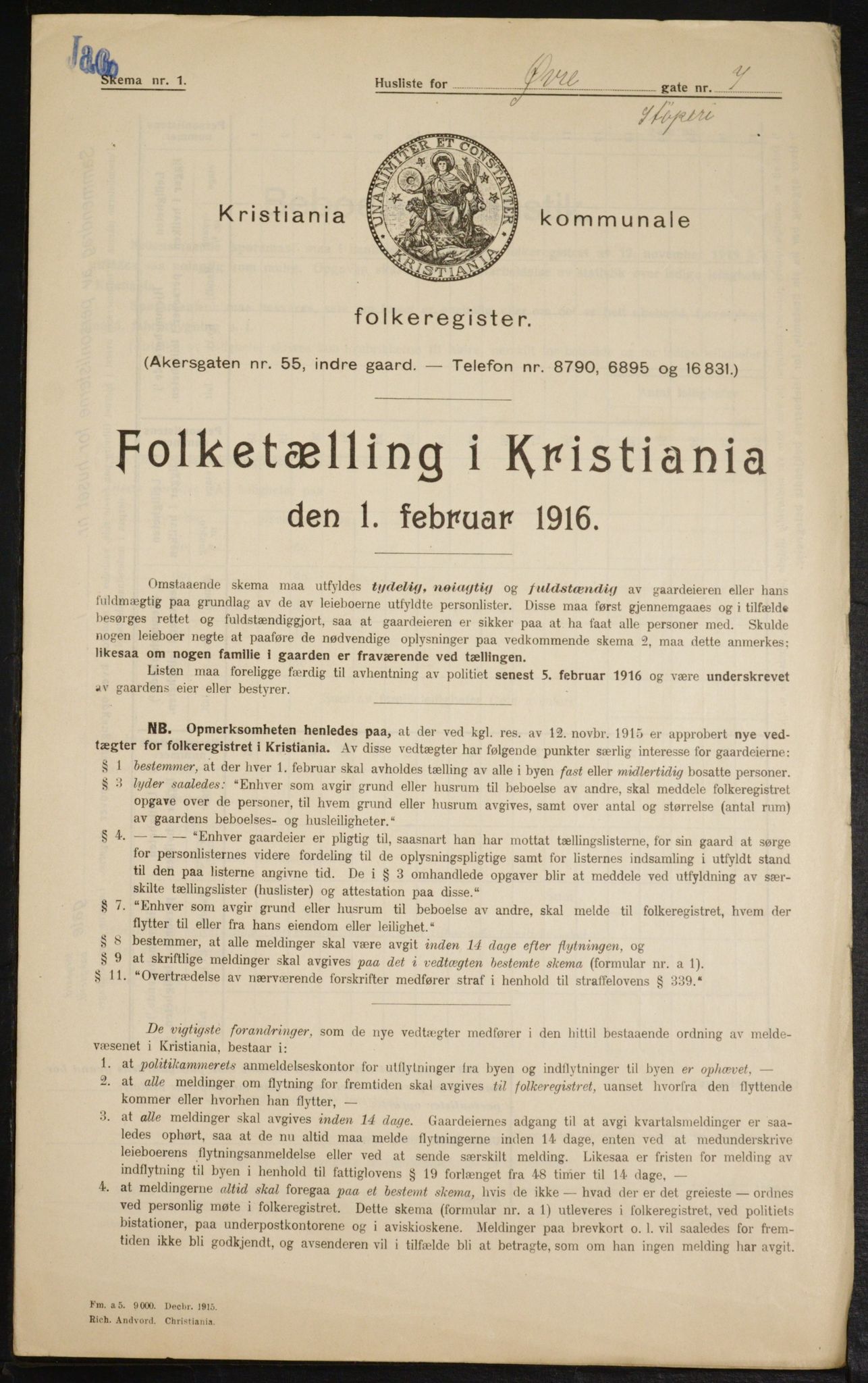 OBA, Kommunal folketelling 1.2.1916 for Kristiania, 1916, s. 133575