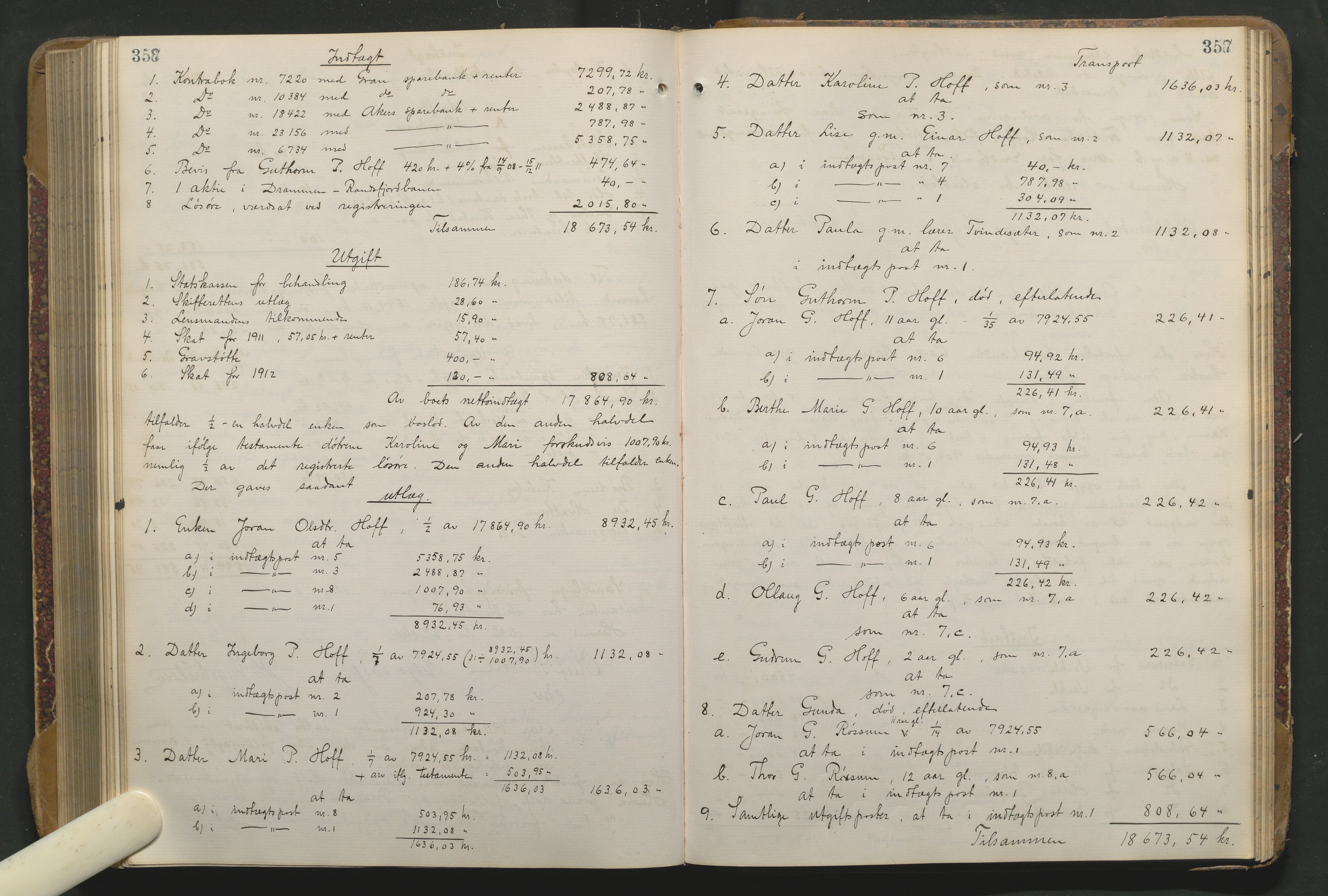 Hadeland og Land tingrett, SAH/TING-010/J/Jd/L0004: Skifteutlodningsprotokoll, 1900-1913, s. 357