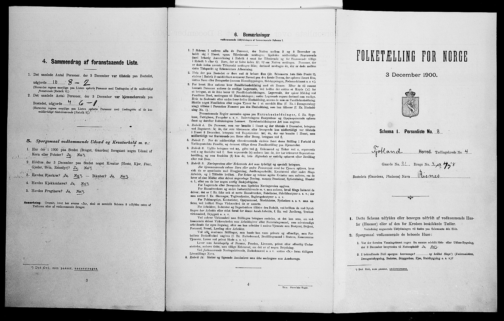 SAK, Folketelling 1900 for 1036 Fjotland herred, 1900, s. 174