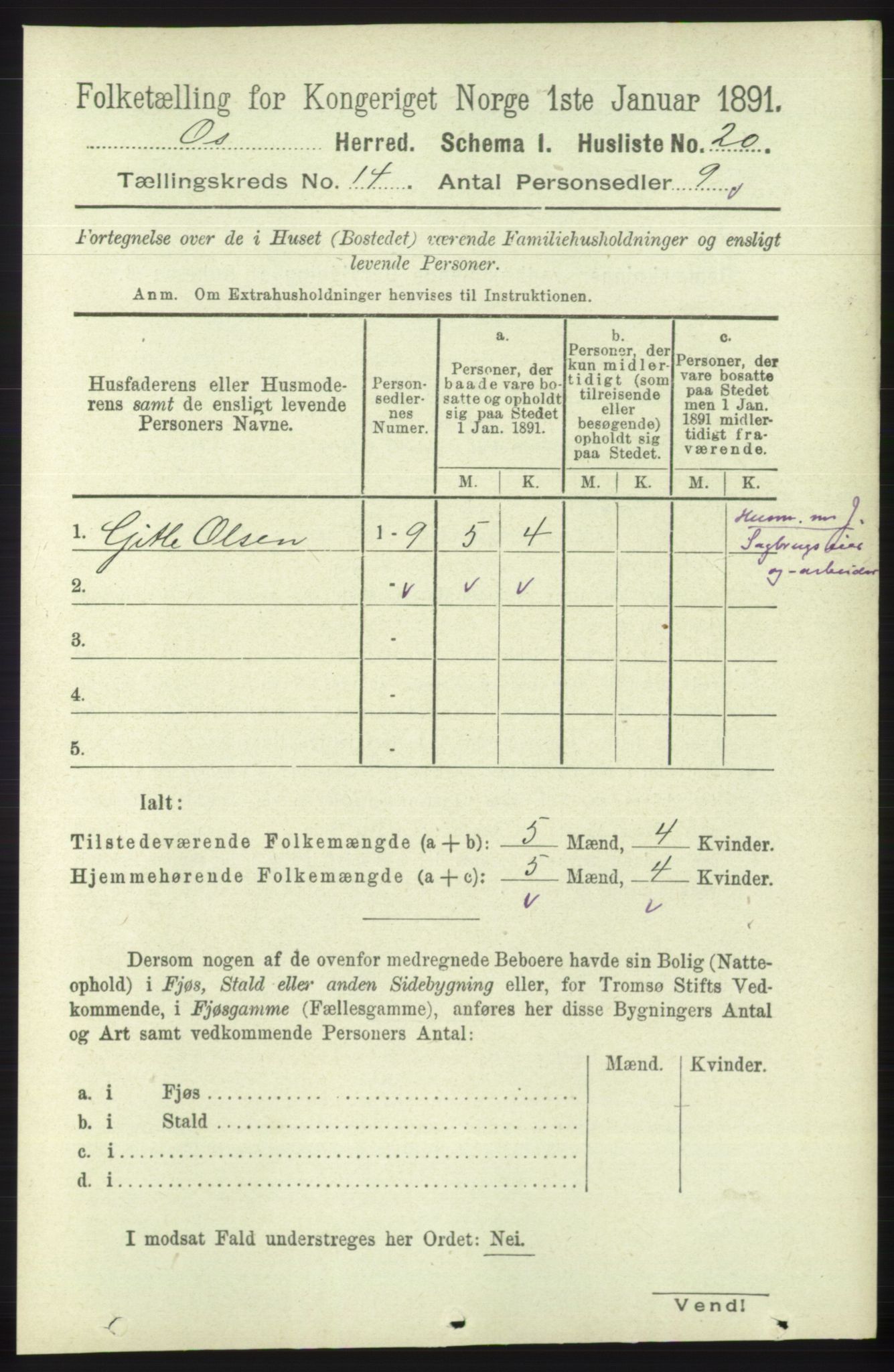 RA, Folketelling 1891 for 1243 Os herred, 1891, s. 3077