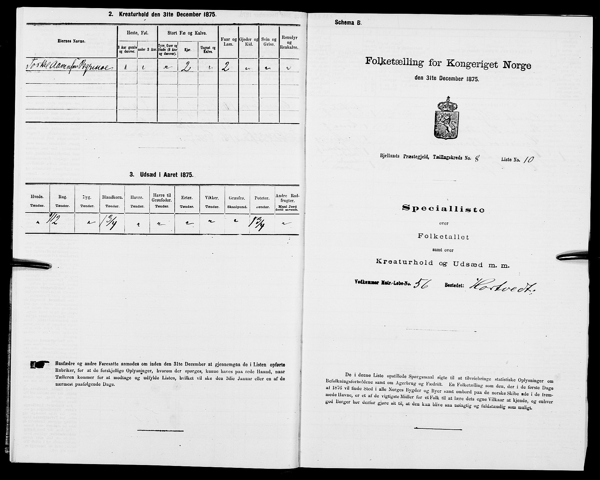 SAK, Folketelling 1875 for 1024P Bjelland prestegjeld, 1875, s. 526