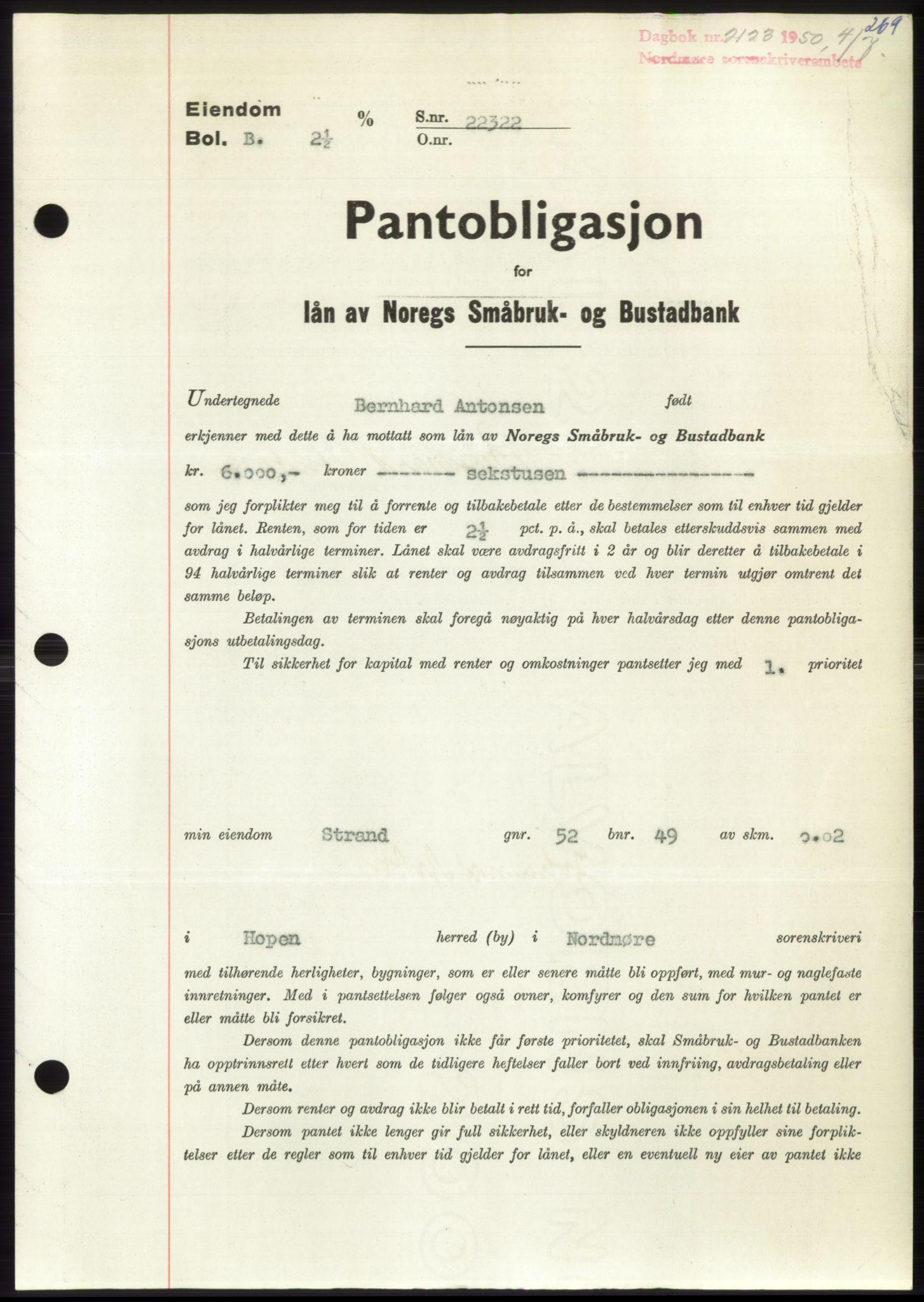 Nordmøre sorenskriveri, AV/SAT-A-4132/1/2/2Ca: Pantebok nr. B105, 1950-1950, Dagboknr: 2123/1950