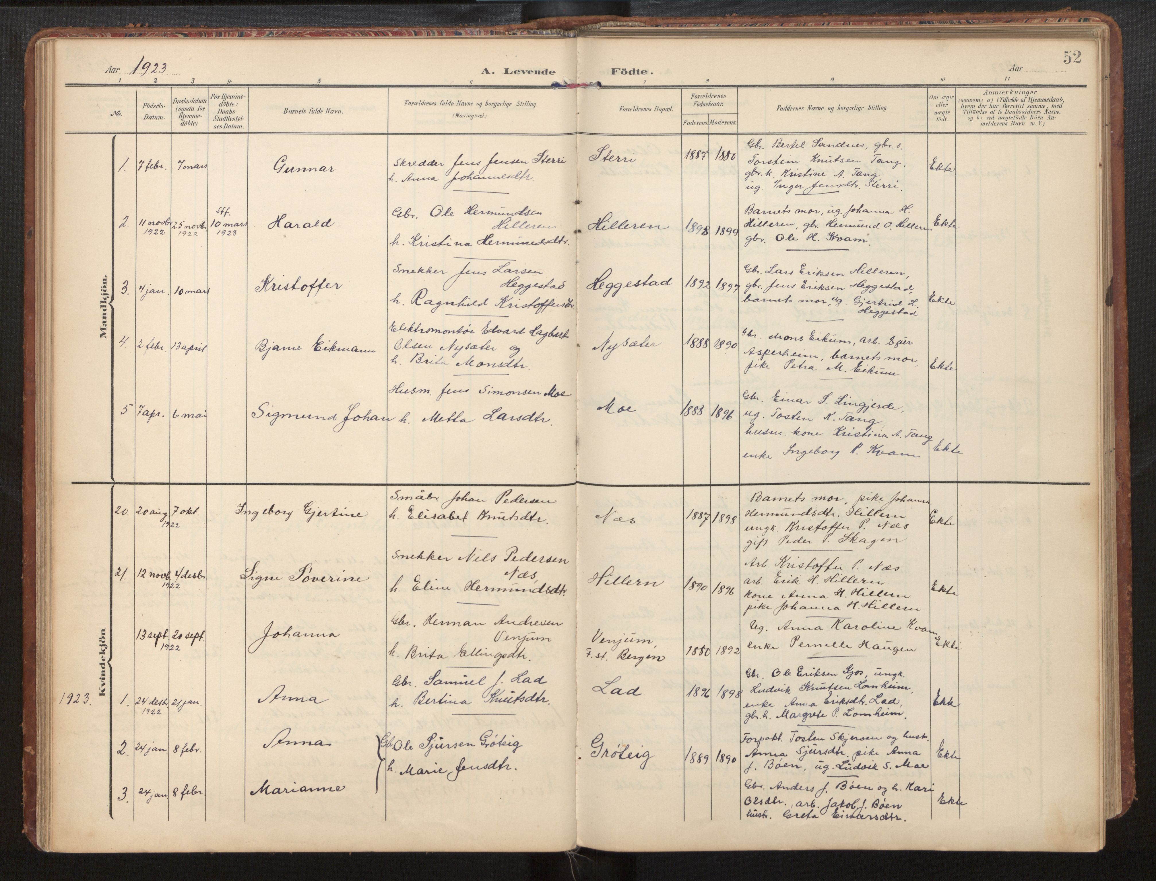 Hafslo sokneprestembete, AV/SAB-A-80301/H/Hab/Habb/L0002: Klokkerbok nr. B 2, 1909-1947, s. 52
