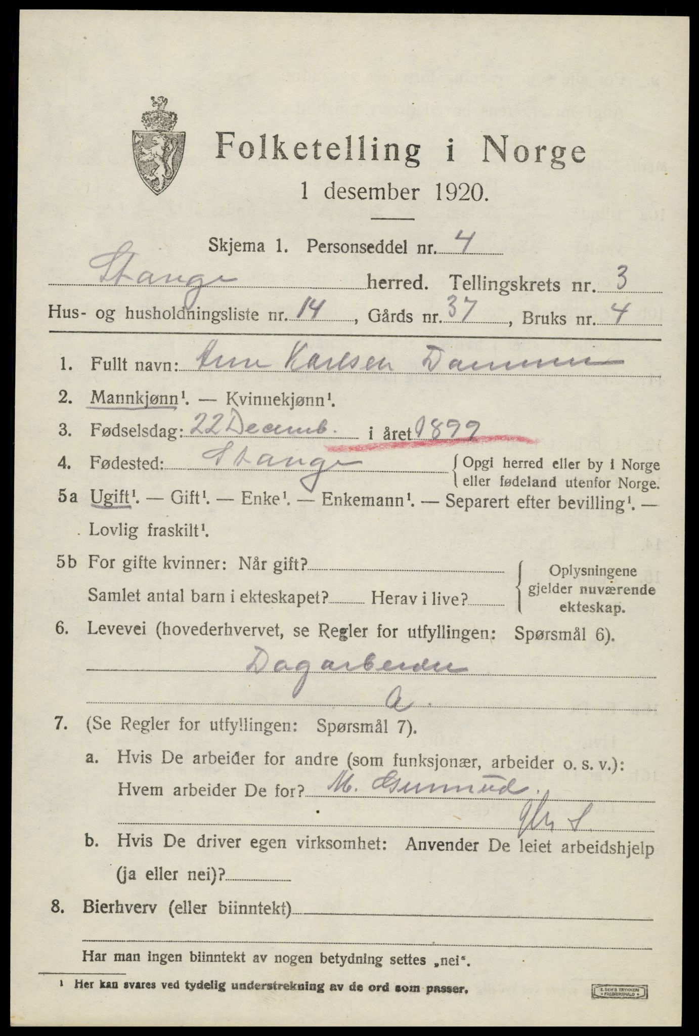 SAH, Folketelling 1920 for 0417 Stange herred, 1920, s. 5333