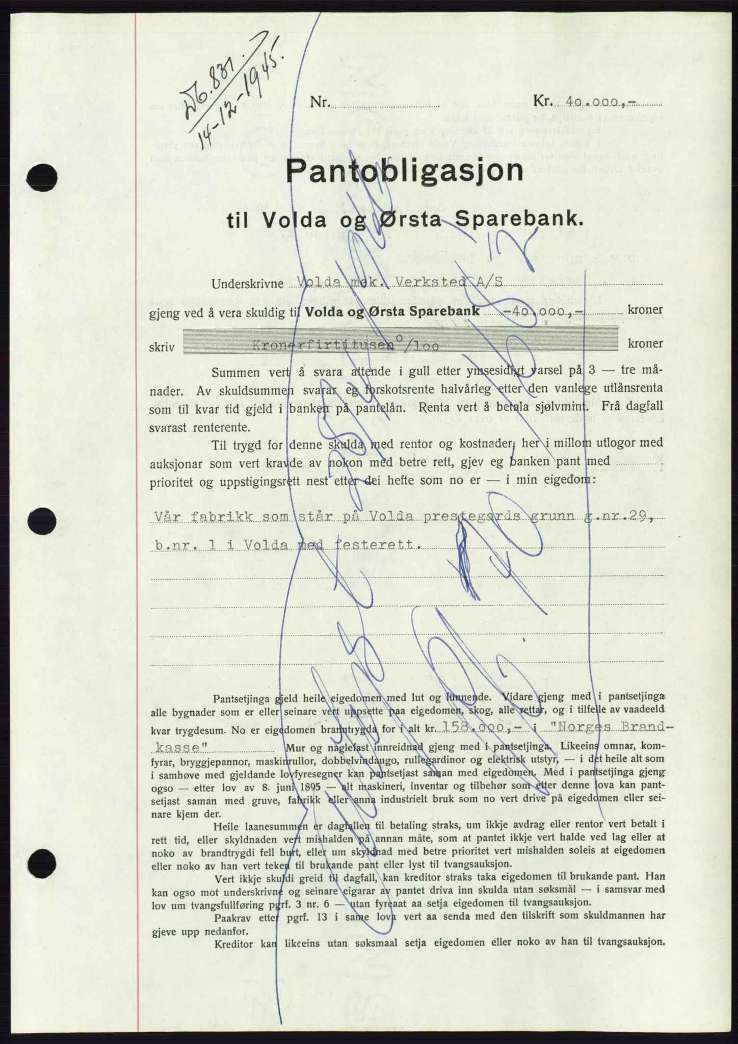 Søre Sunnmøre sorenskriveri, AV/SAT-A-4122/1/2/2C/L0114: Pantebok nr. 1-2B, 1943-1947, Dagboknr: 831/1945