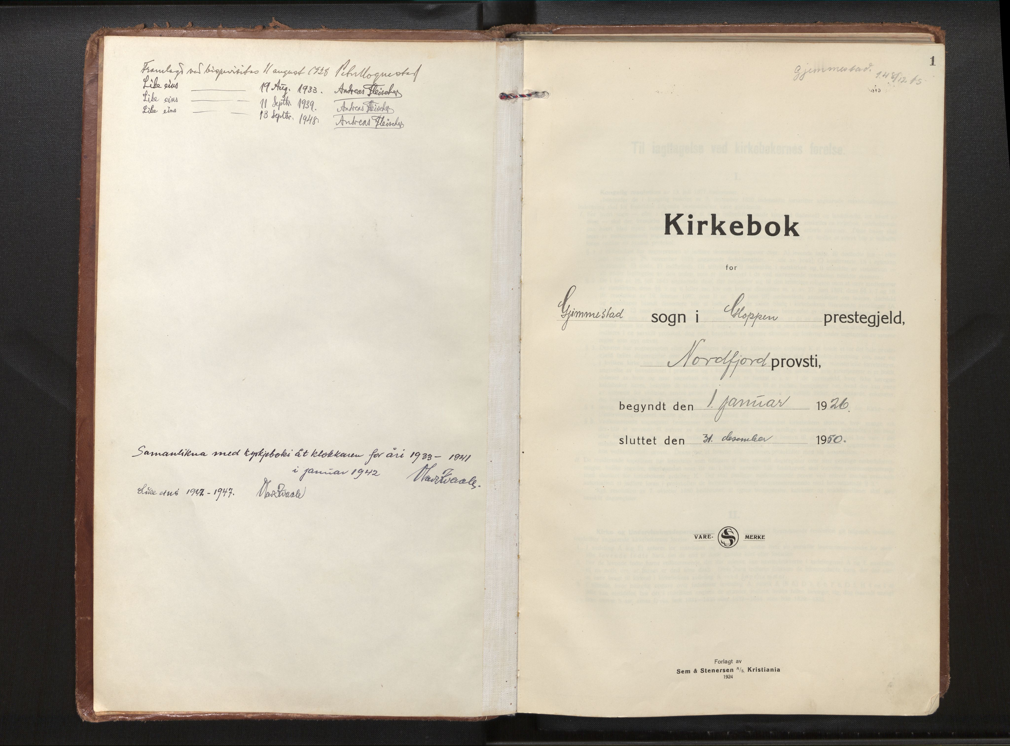 Gloppen sokneprestembete, AV/SAB-A-80101/H/Haa/Haad/L0003: Ministerialbok nr. D 3, 1926-1950, s. 1a